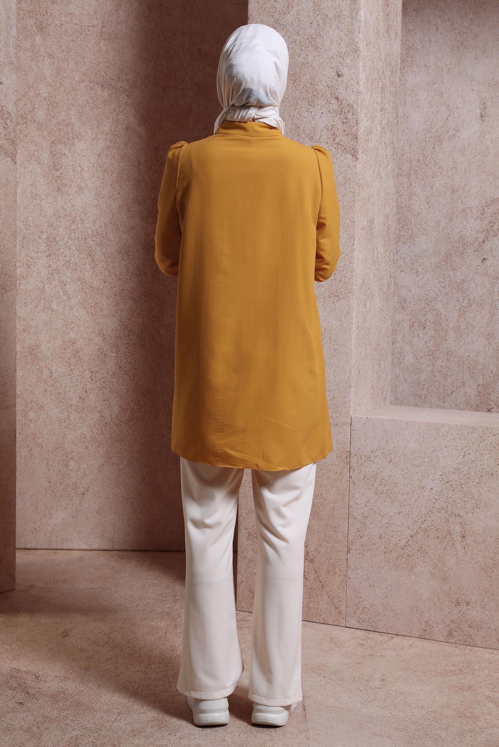 Tesettür giyim SARI GÖMLEK YAKA TUNİK 44489