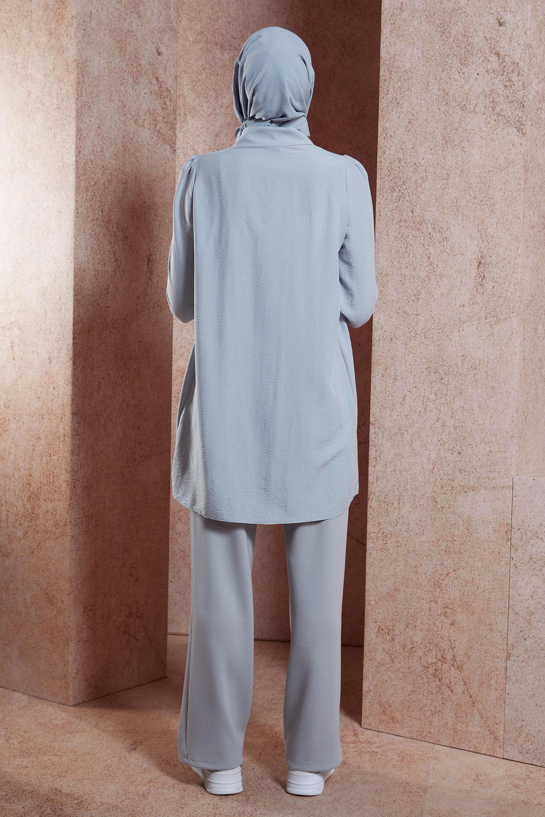 Tesettür giyim GRİ GÖMLEK YAKA TUNİK 44489