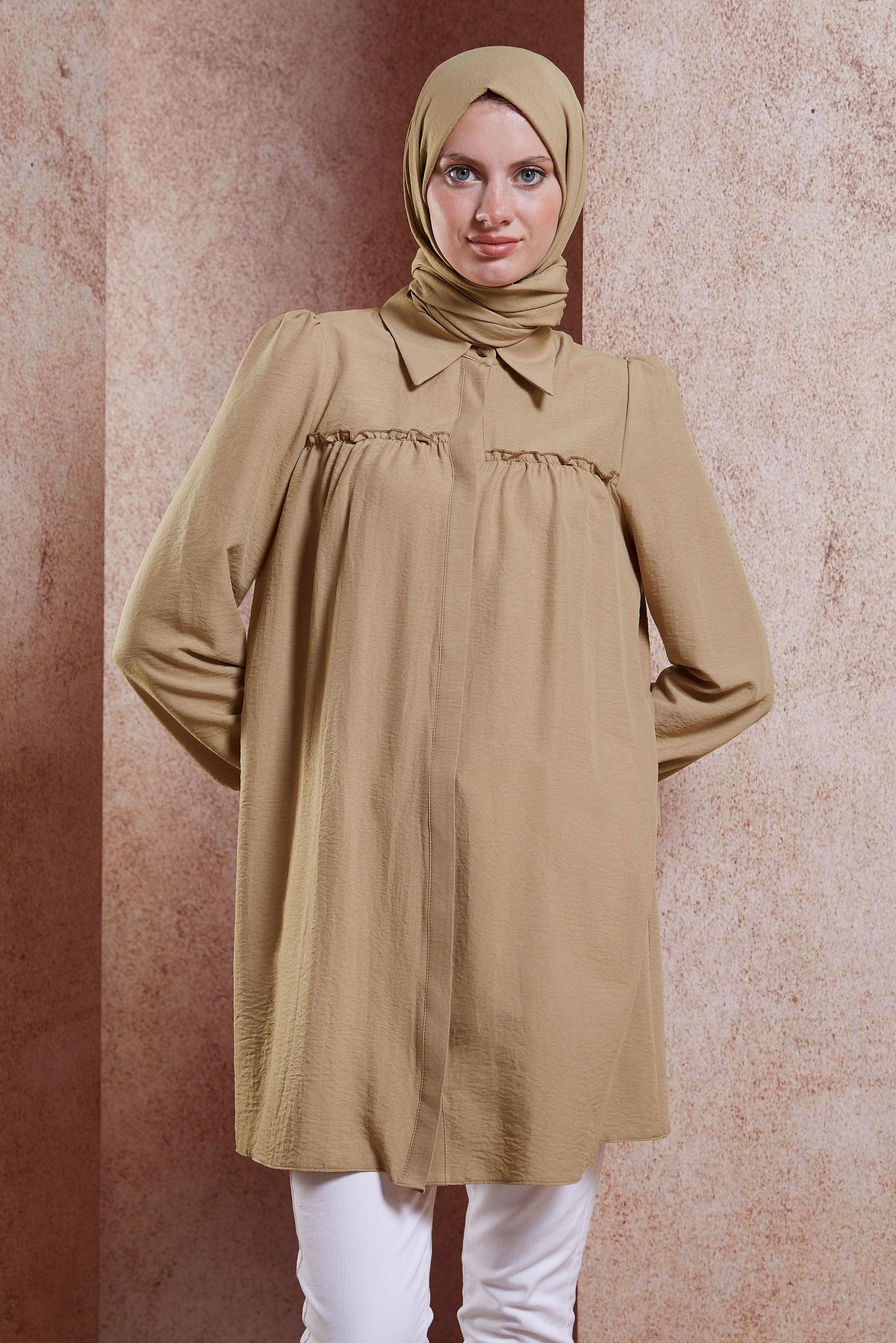 Vêtements hijab BRUN TUNIQUE COL CHEMISE 44489