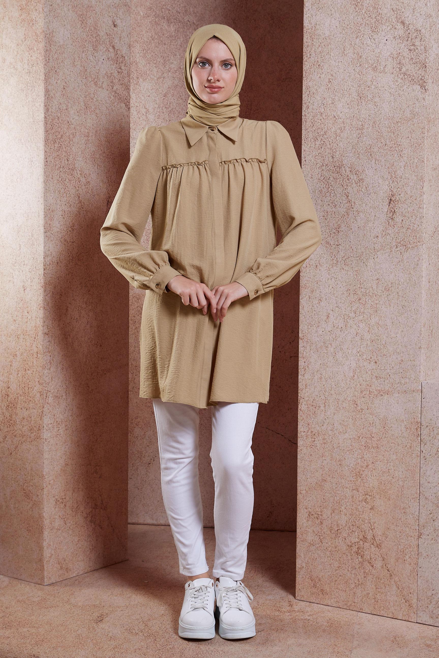 Vêtements hijab BRUN TUNIQUE COL CHEMISE 44489