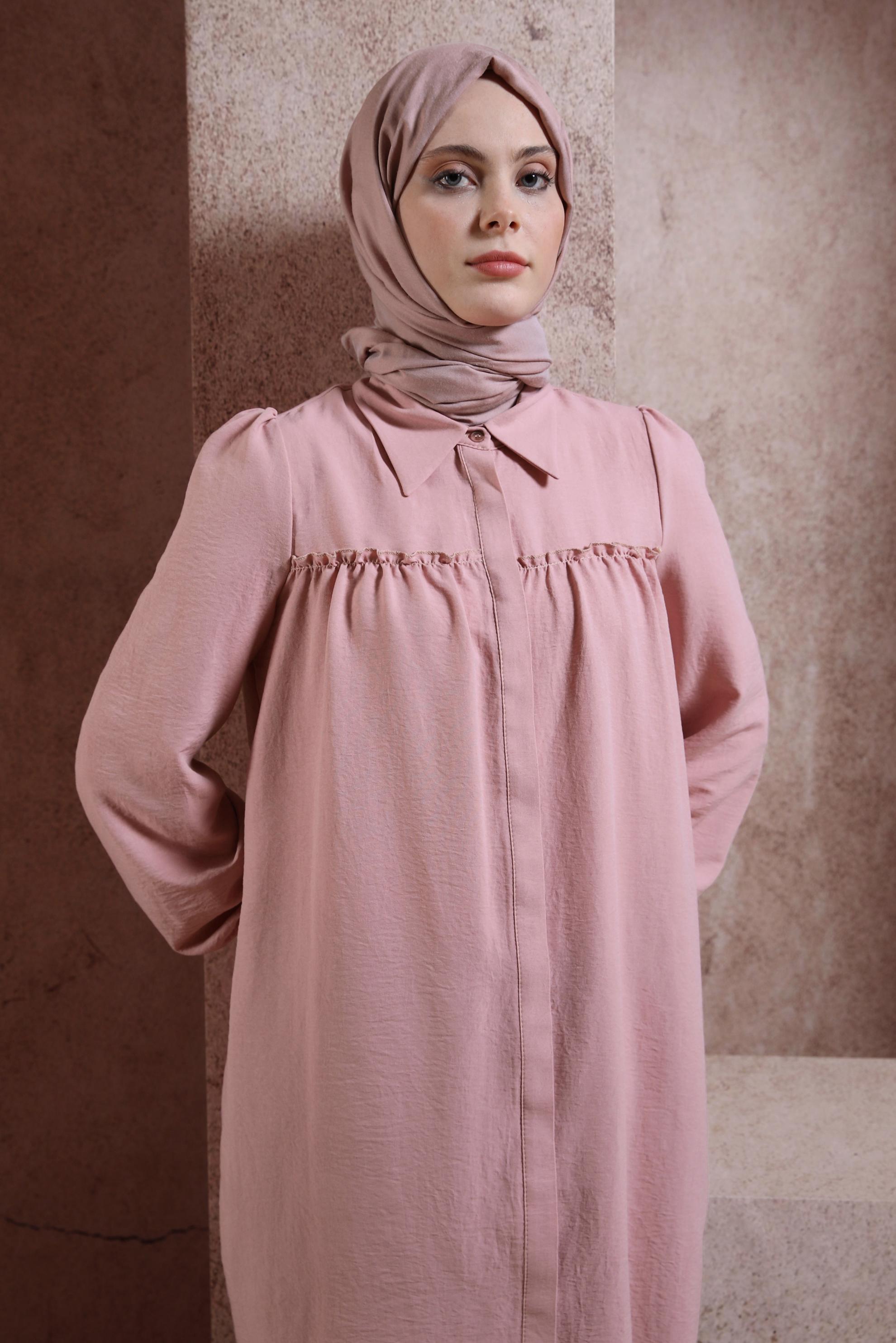 Tesettür giyim PUDRA GÖMLEK YAKA TUNİK 44489