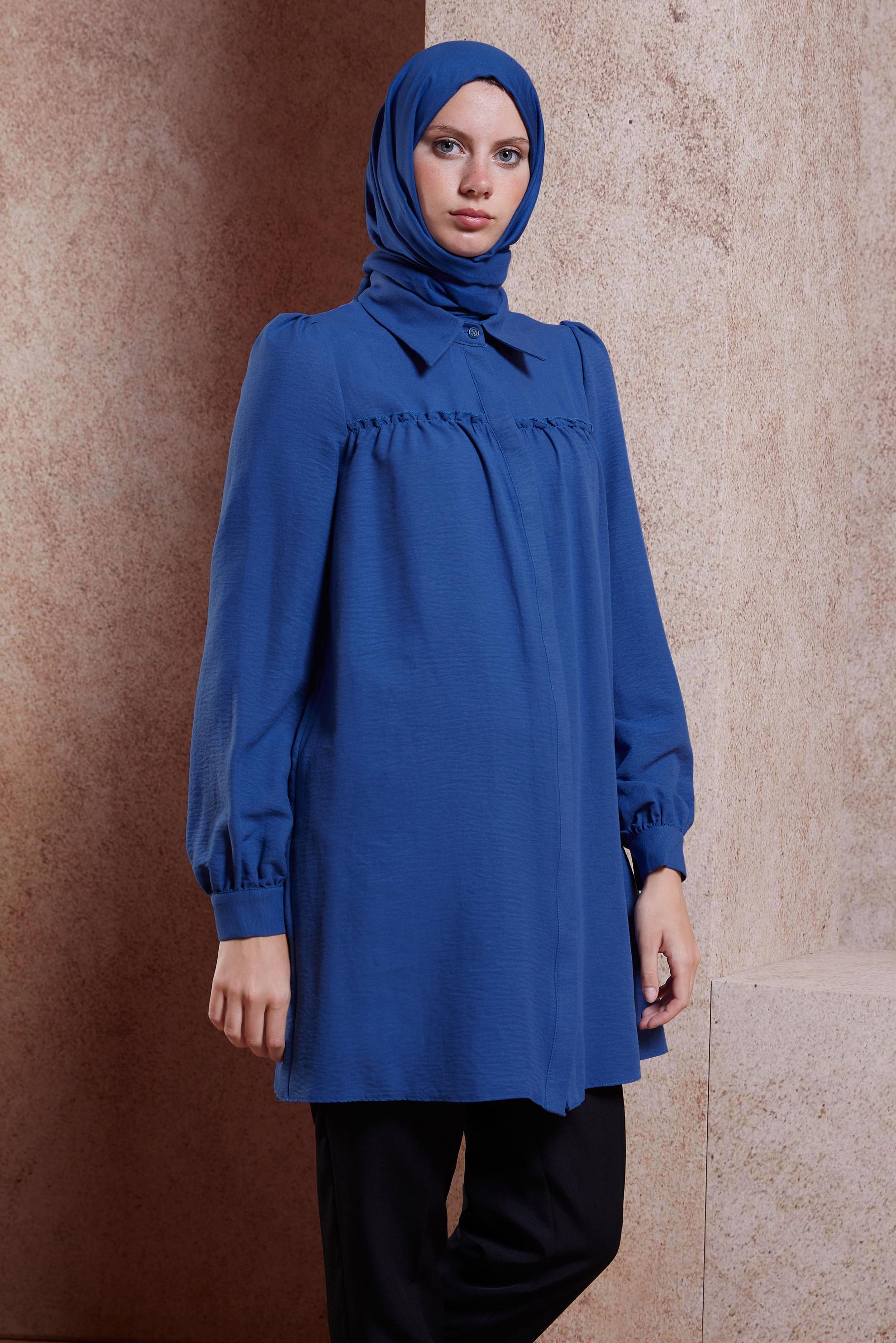 Vêtements hijab BLEU MARINE TUNIQUE COL CHEMISE 44489
