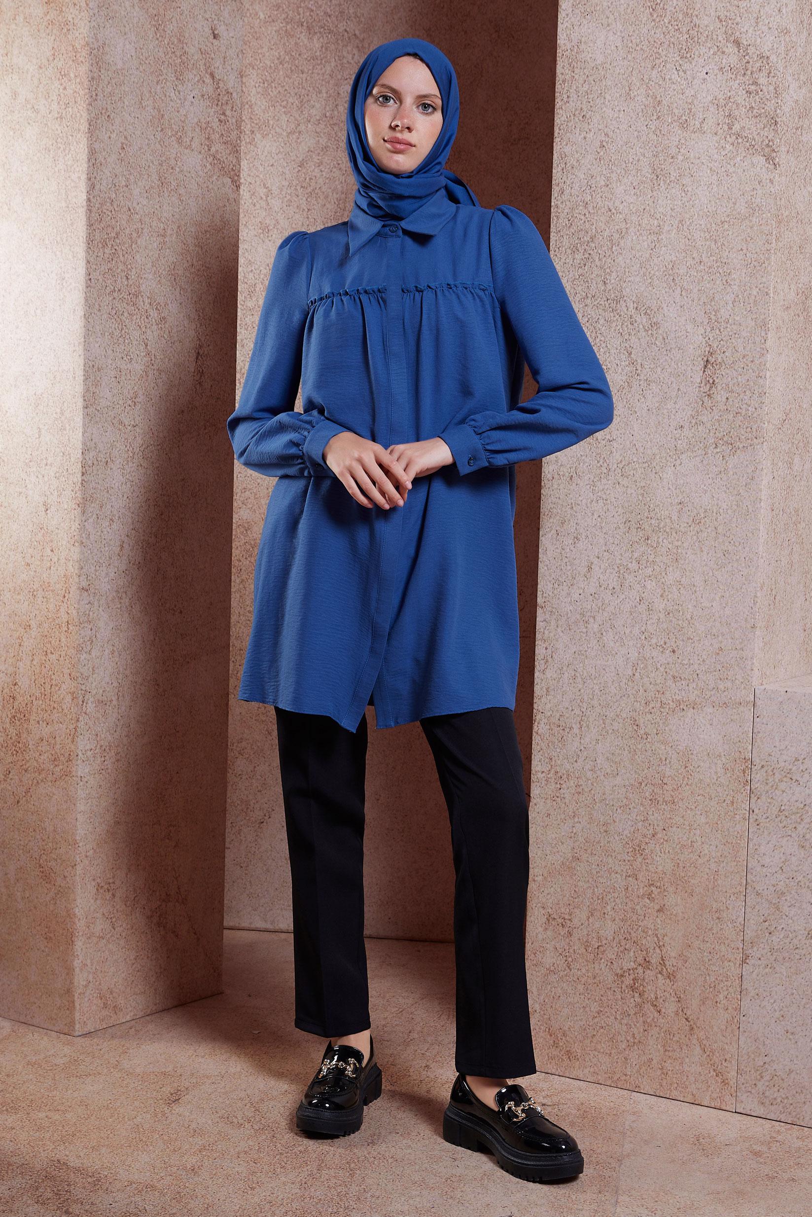 Vêtements hijab BLEU MARINE TUNIQUE COL CHEMISE 44489