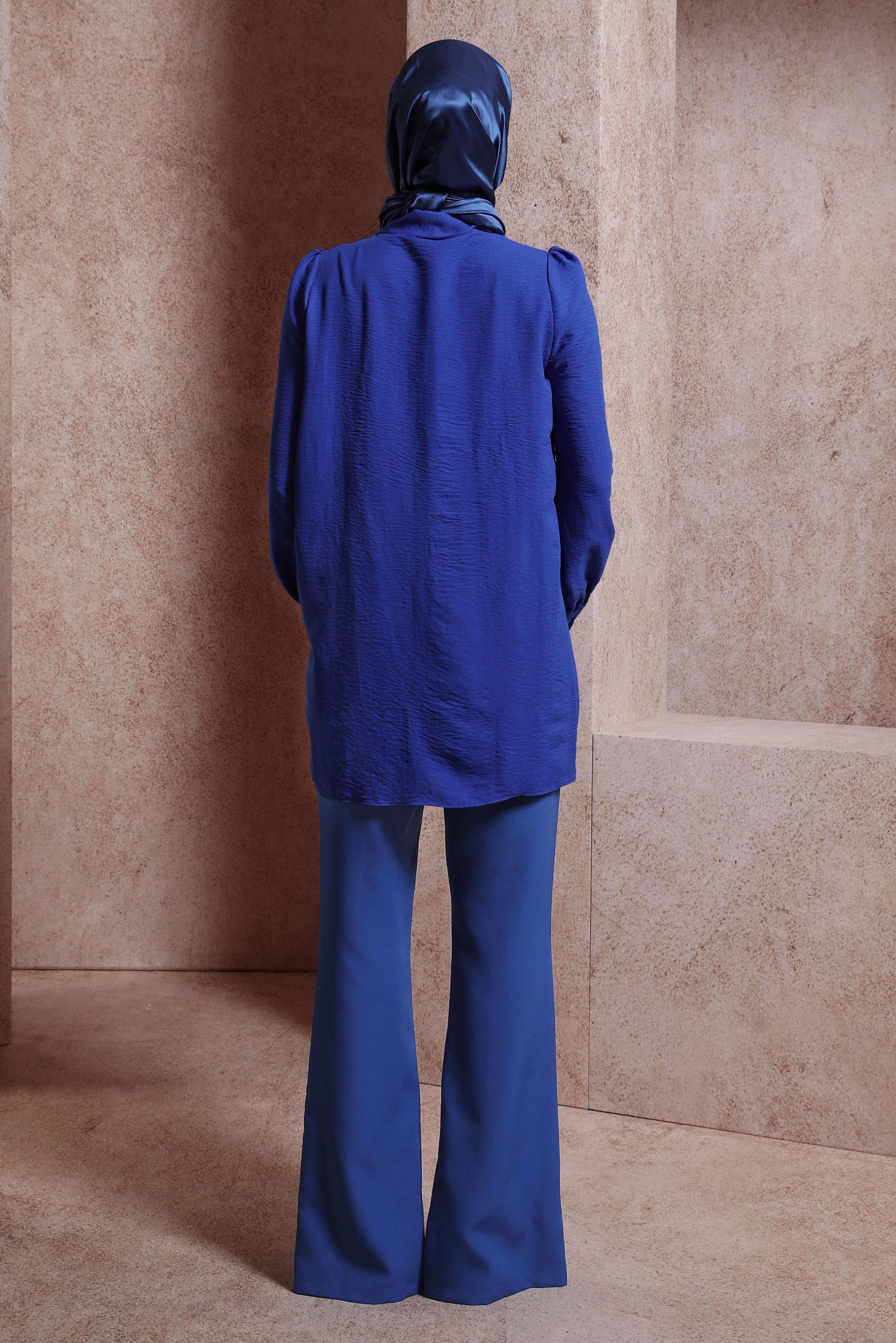 Tesettür giyim LACİVERT GÖMLEK YAKA TUNİK 44489