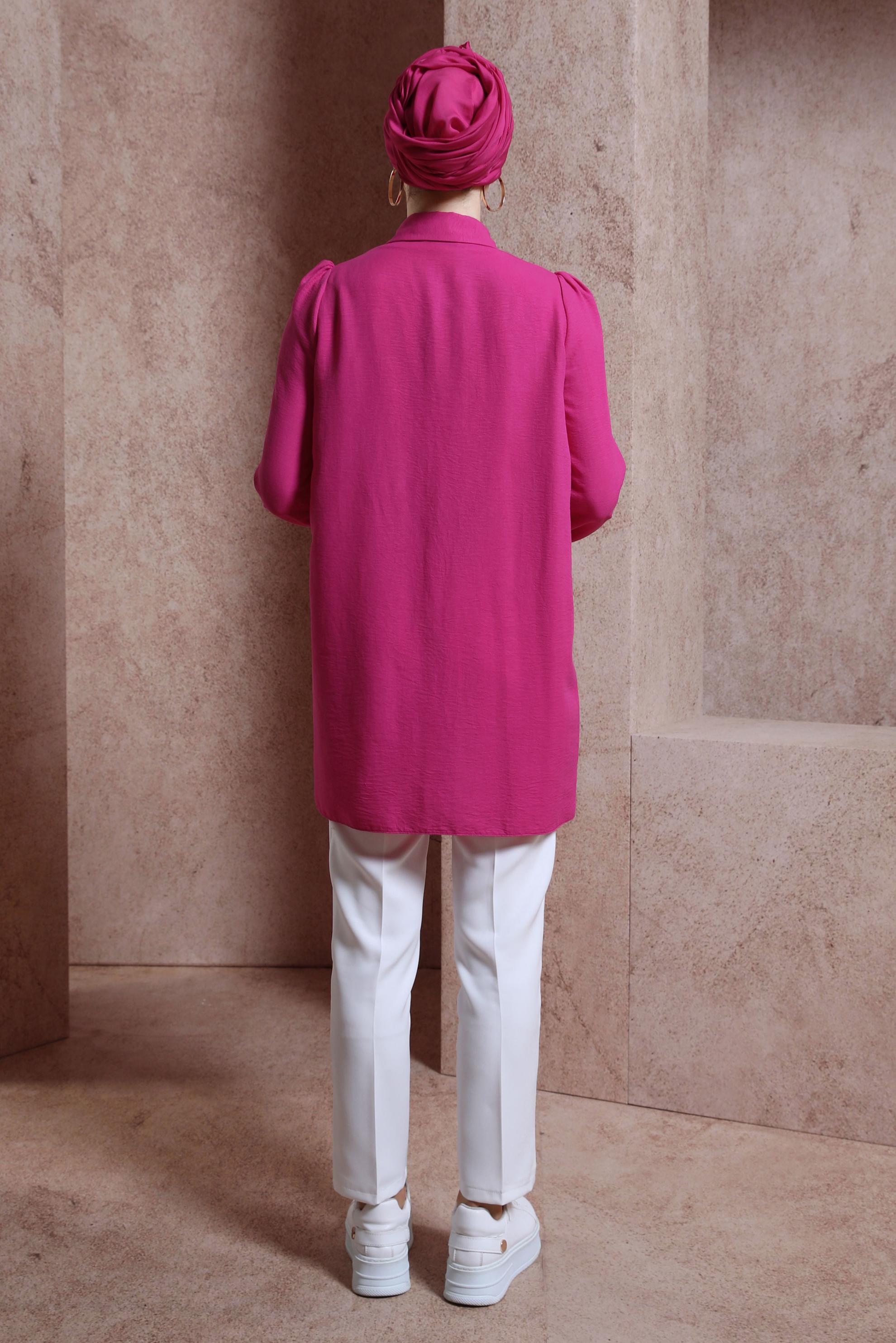 Tesettür giyim FUŞYA GÖMLEK YAKA TUNİK 44489