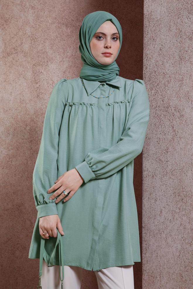 Tesettür giyim  GÖMLEK YAKA TUNİK 44489 - ALVİNA