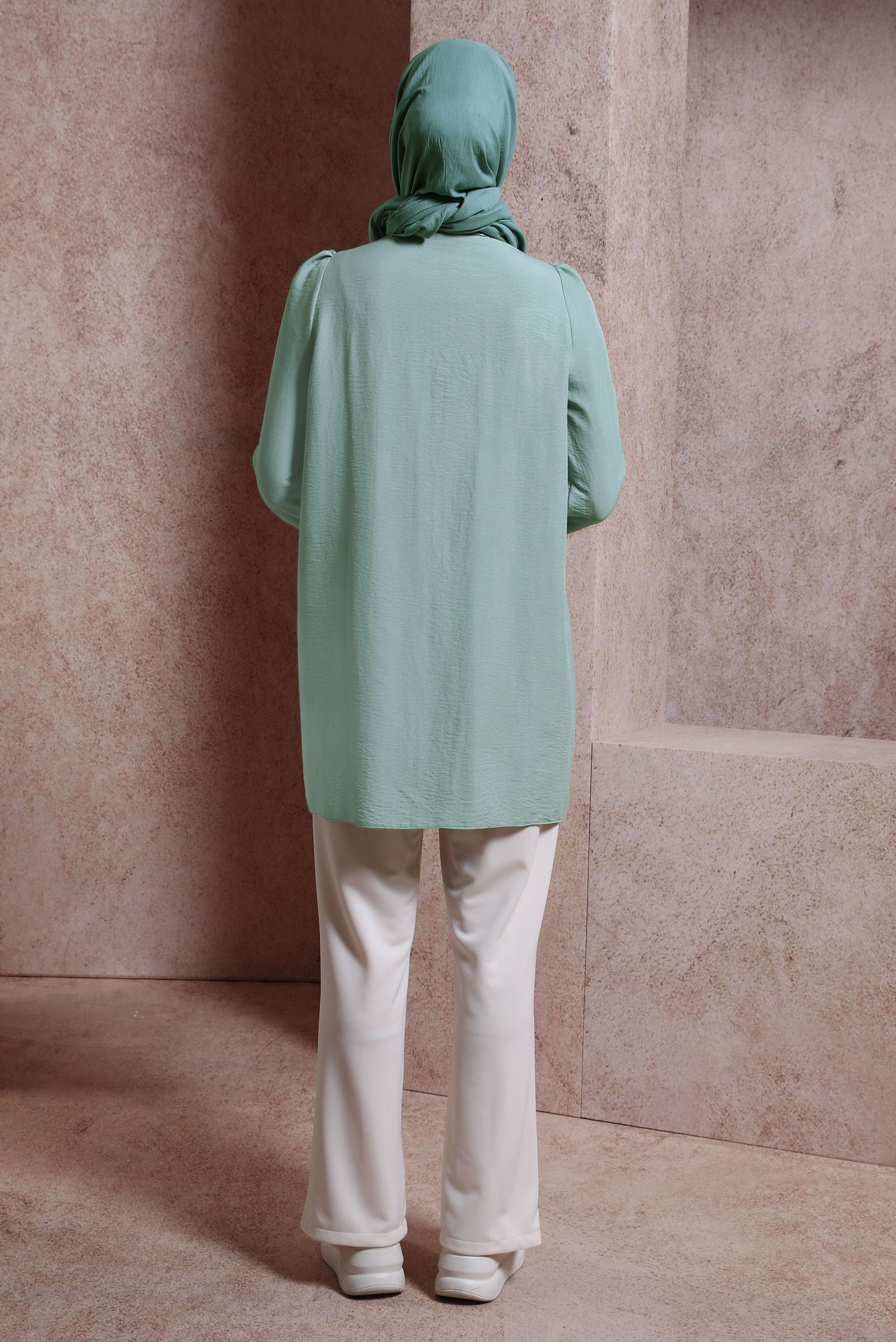 Tesettür giyim MAVİ GÖMLEK YAKA TUNİK 44489