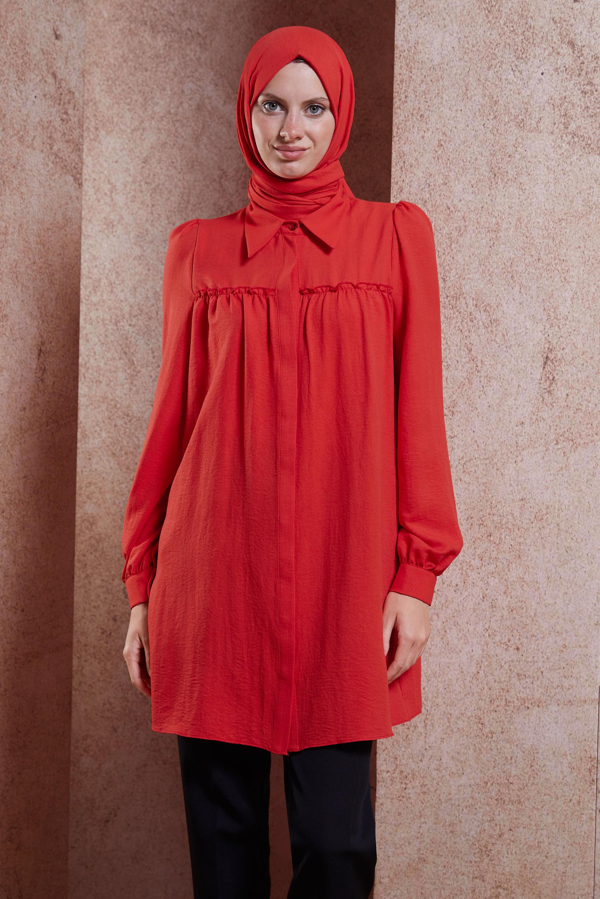 Hijab clothing RED SHIRT COLLAR TUNIC 44489