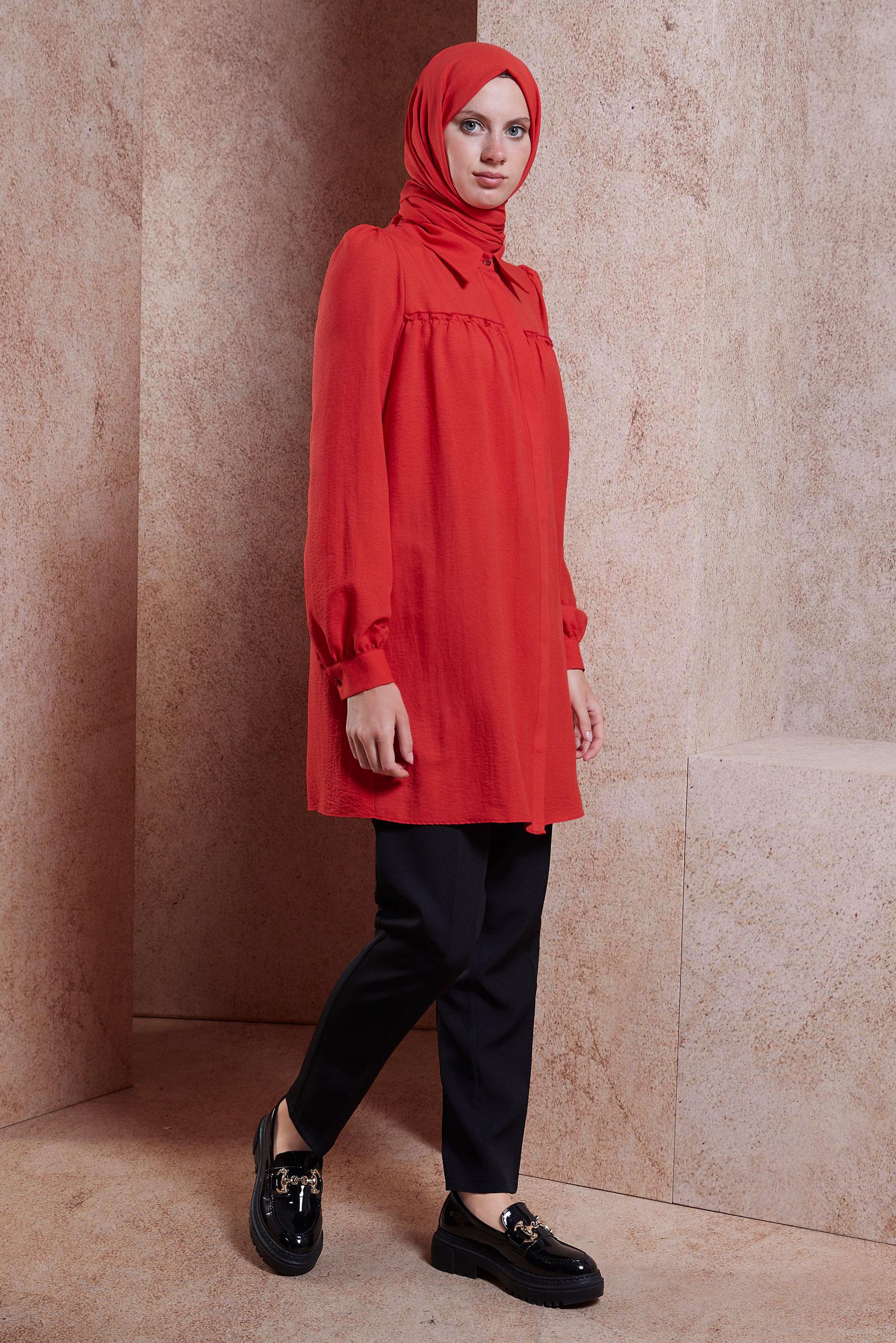 Hijab clothing RED SHIRT COLLAR TUNIC 44489