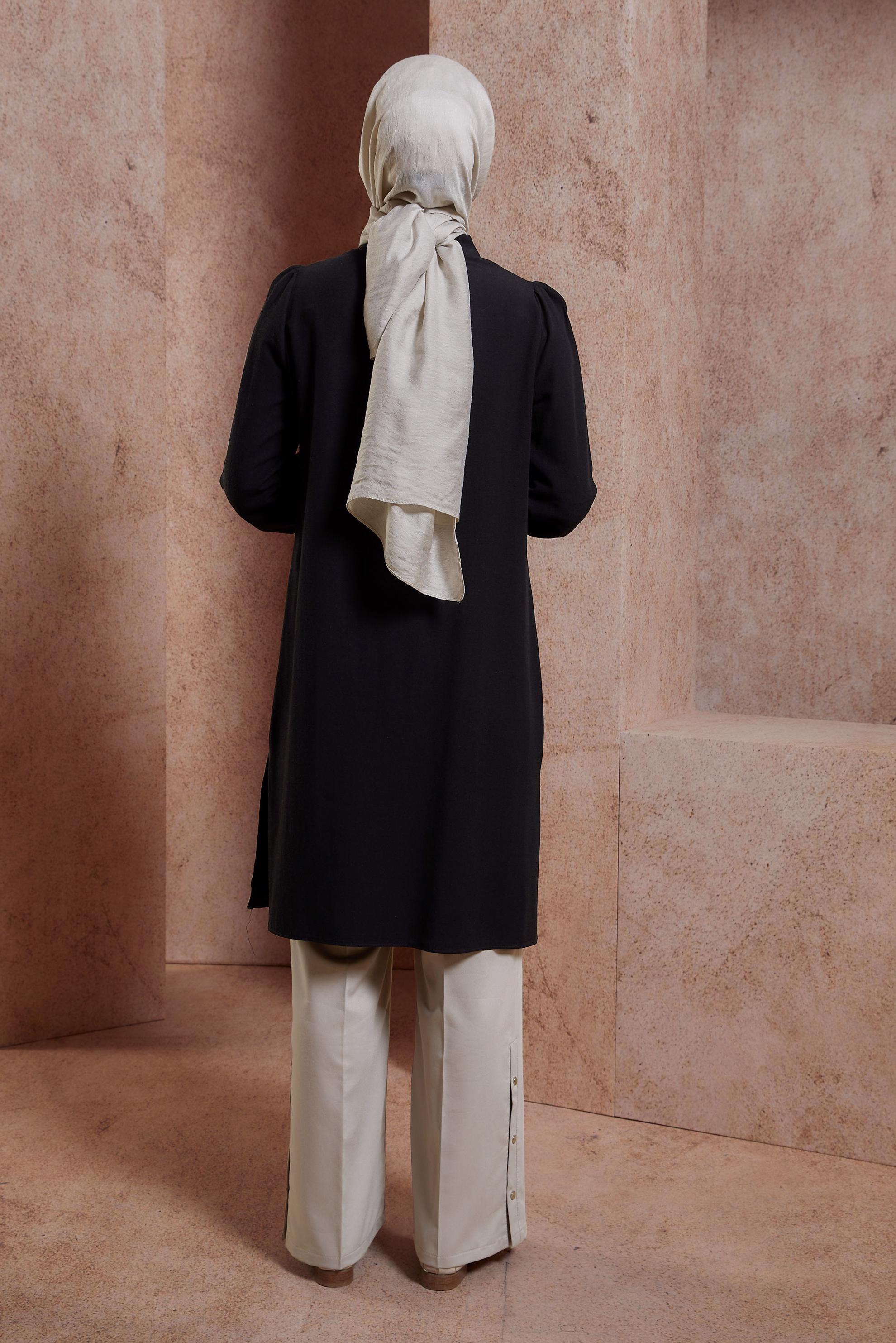 Tesettür giyim SİYAH KETEN DOKULU TUNİK 44490