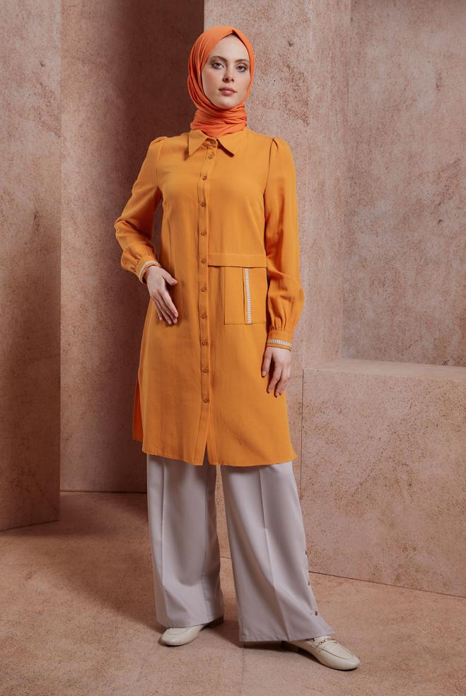 Tesettür giyim  KETEN DOKULU TUNİK 44490 - ALVİNA