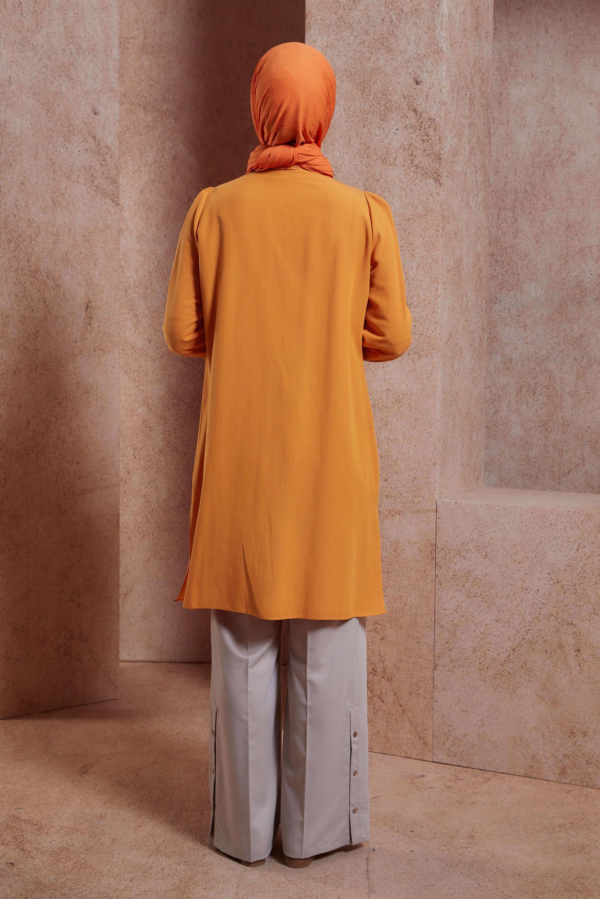 Tesettür giyim TURUNCU KETEN DOKULU TUNİK 44490