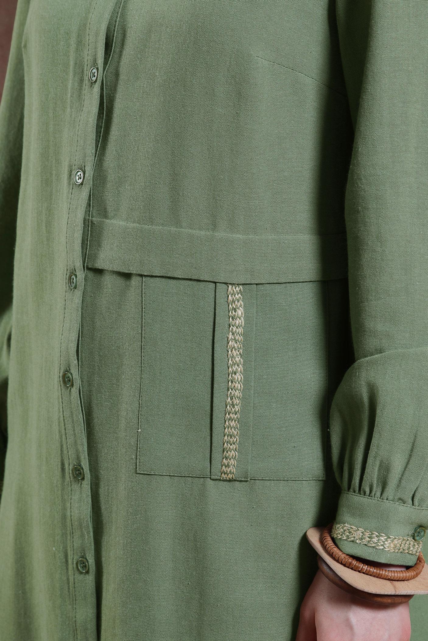 Tesettür giyim HAKİ KETEN DOKULU TUNİK 44490