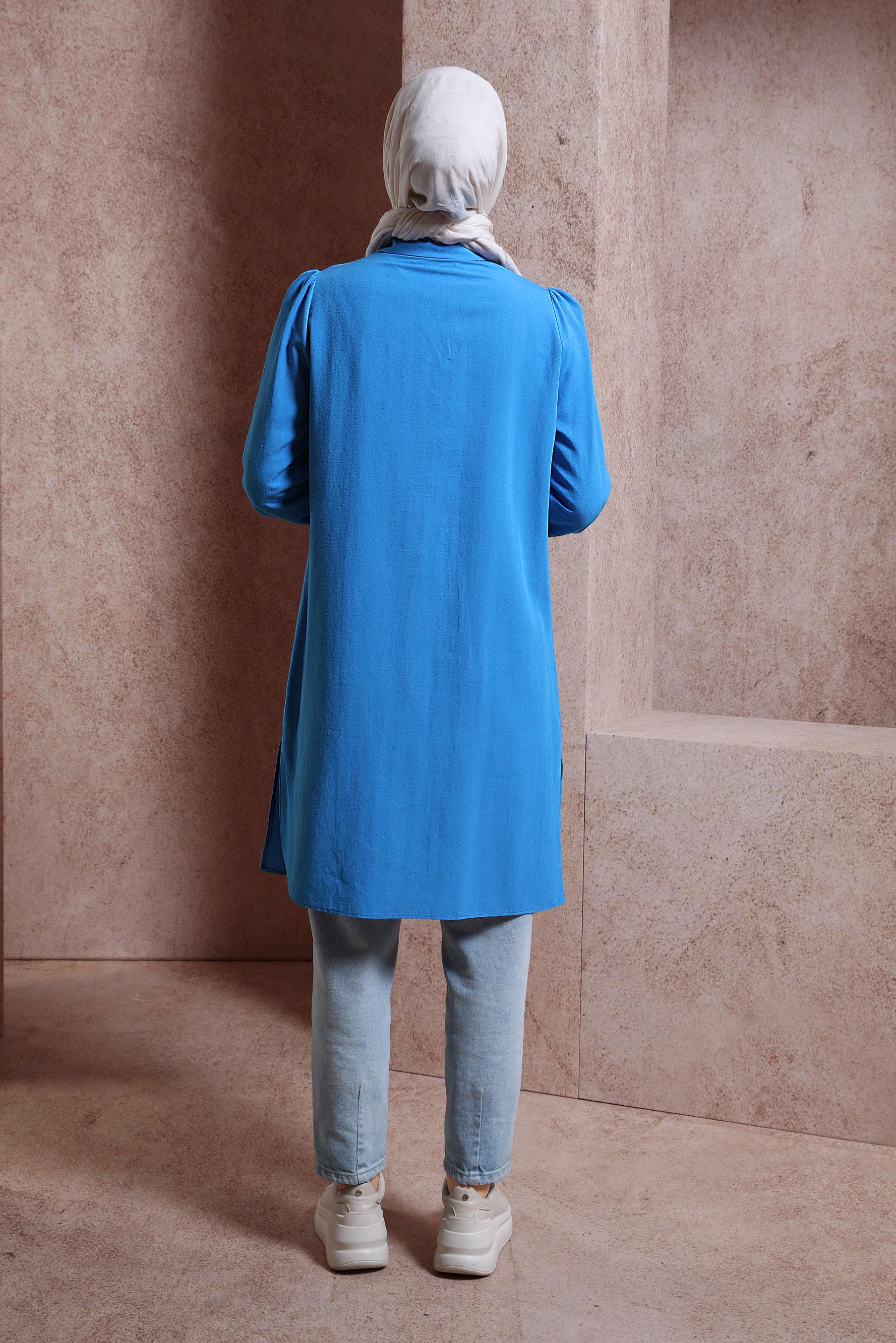 Tesettür giyim LACİVERT KETEN DOKULU TUNİK 44490