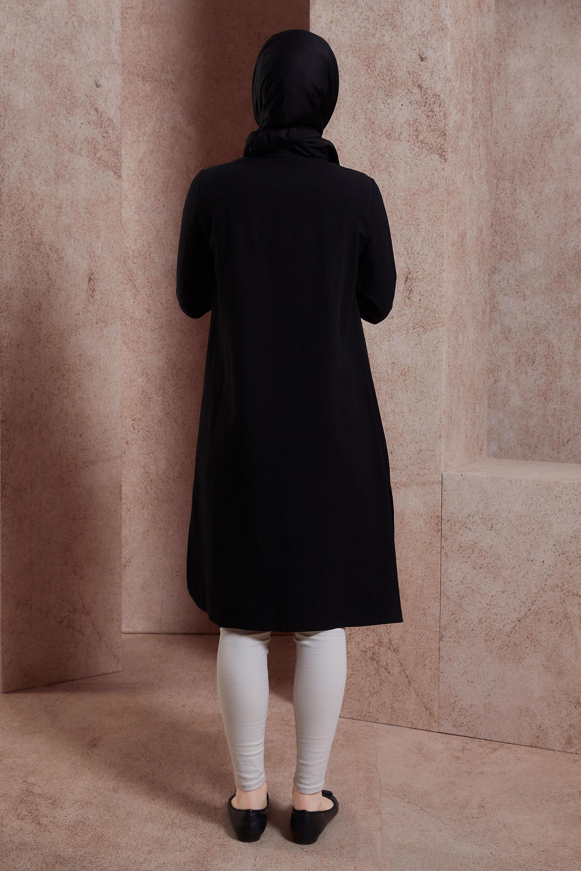 Tesettür giyim SİYAH KETEN DOKULU TUNİK 44491