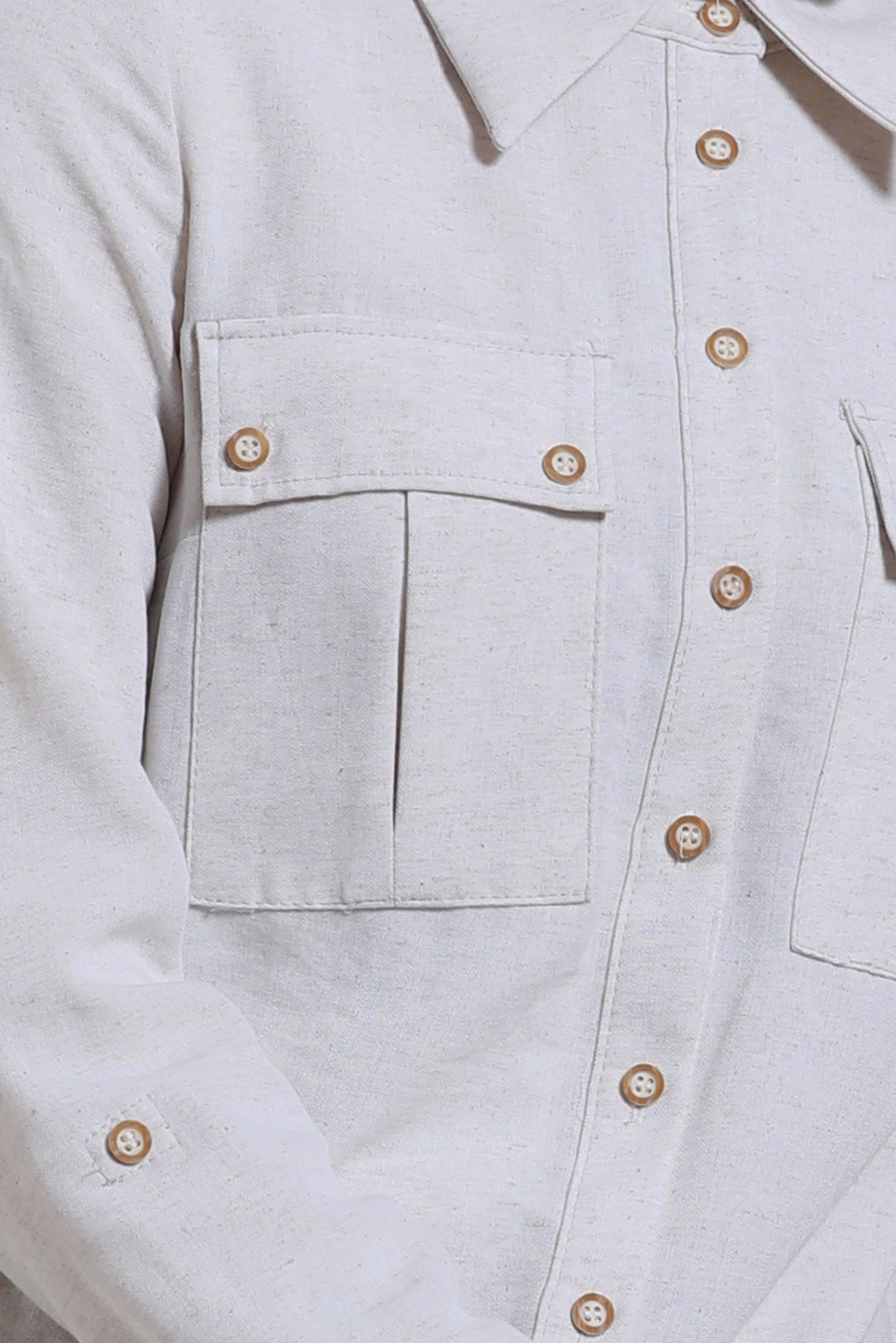 Tesettür giyim EKRU KETEN DOKULU TUNİK 44491