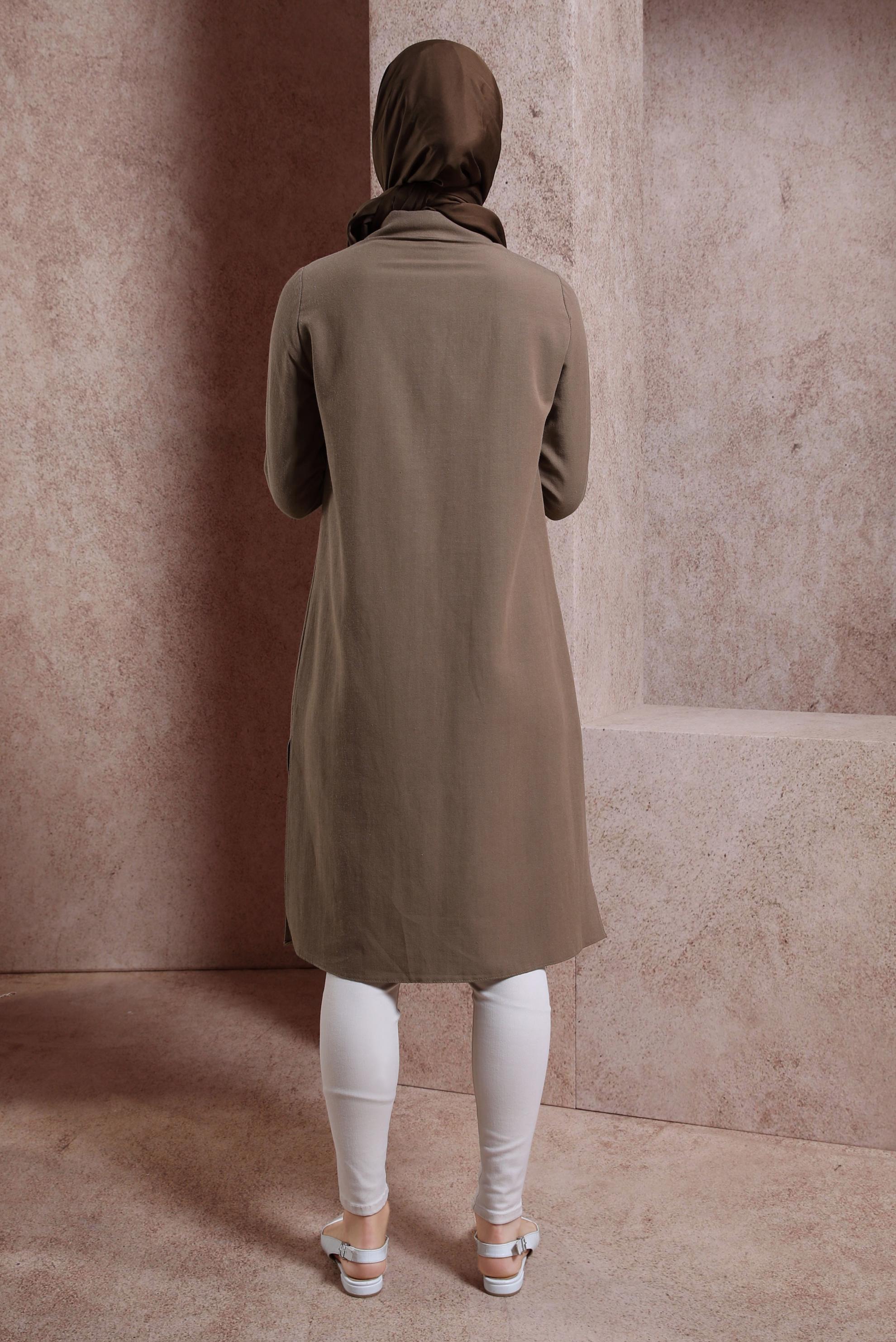 Tesettür giyim KAHVE KETEN DOKULU TUNİK 44491