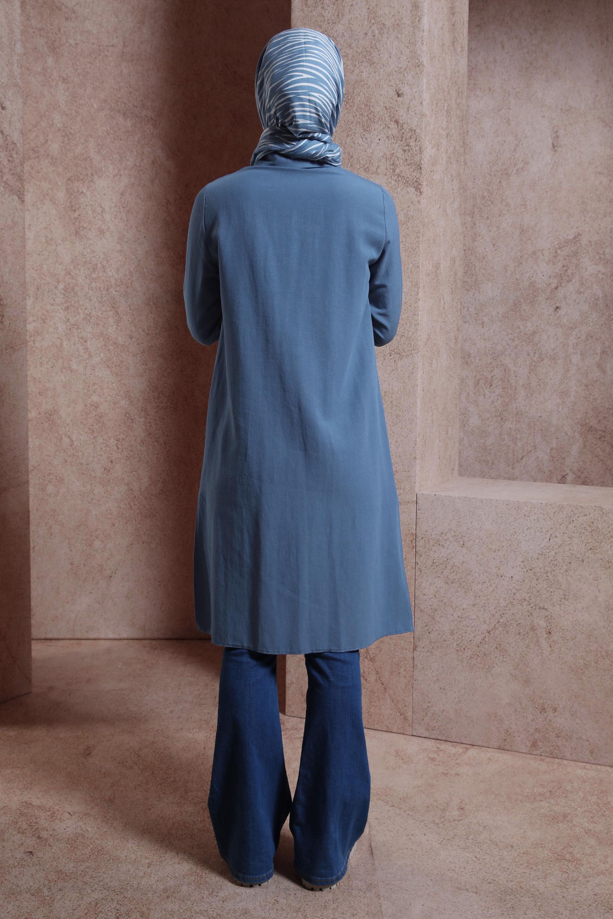 Tesettür giyim LACİVERT KETEN DOKULU TUNİK 44491