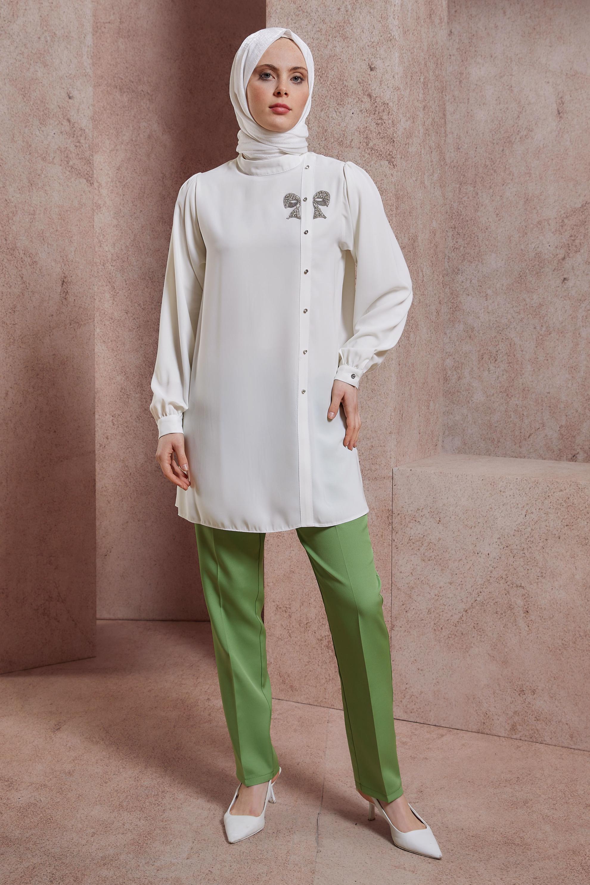 Vêtements hijab BLANC TUNIQUE AVEC DÉTAIL GEMME 44492