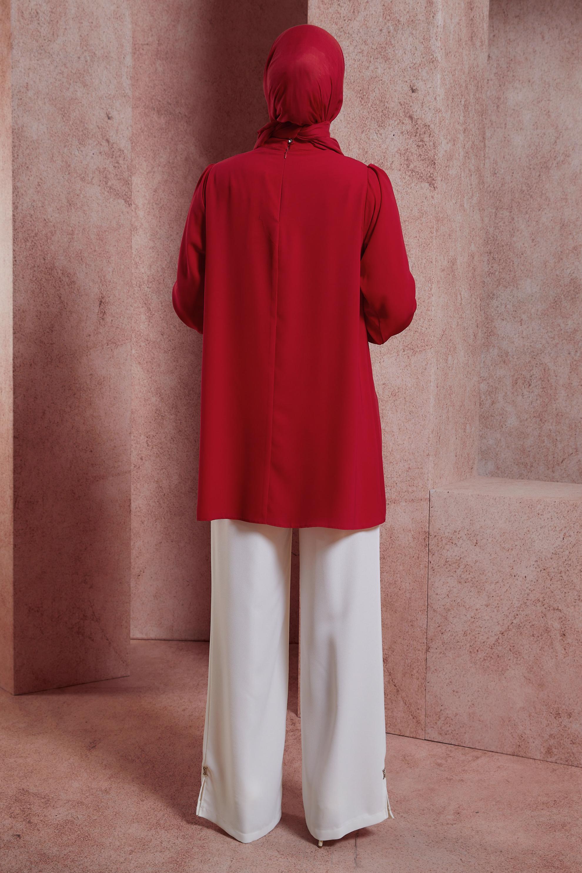 Tesettür giyim KIRMIZI TAŞ DETAYLI TUNİK 44492