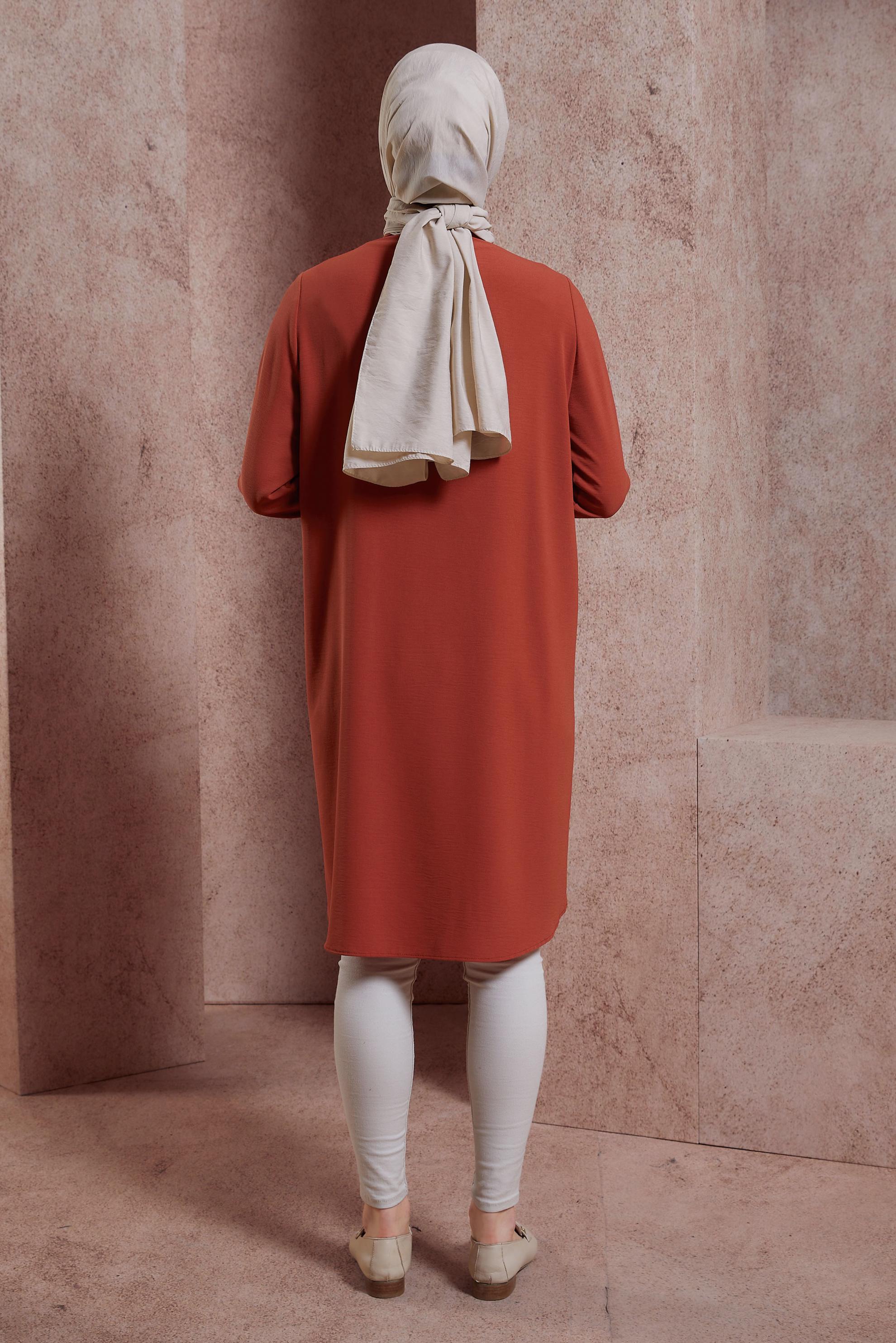 Tesettür giyim TURUNCU TAŞ DETAYLI TUNİK 44493