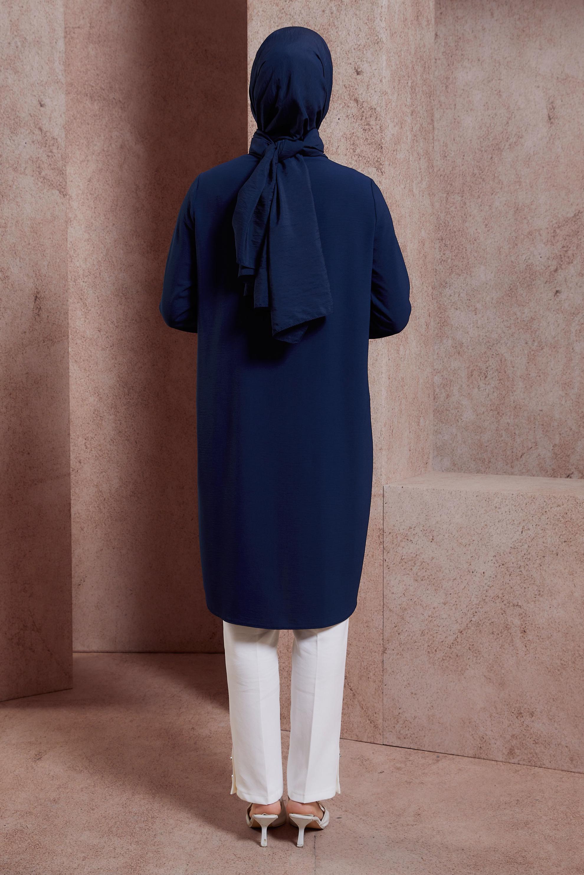 Tesettür giyim LACİVERT TAŞ DETAYLI TUNİK 44493