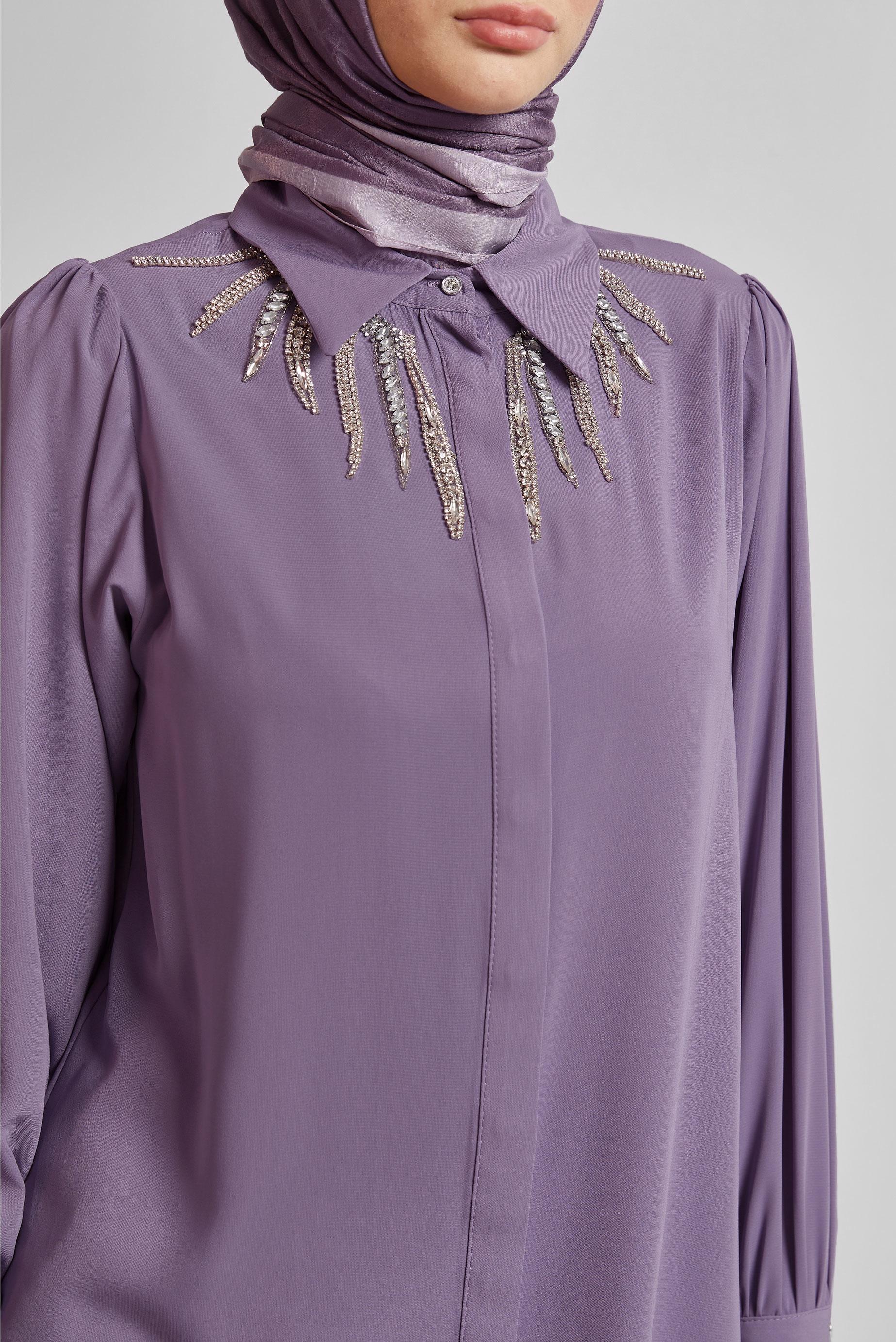 Tesettür giyim MOR TAŞ DETAYLI TESETTÜR TUNİK 44494