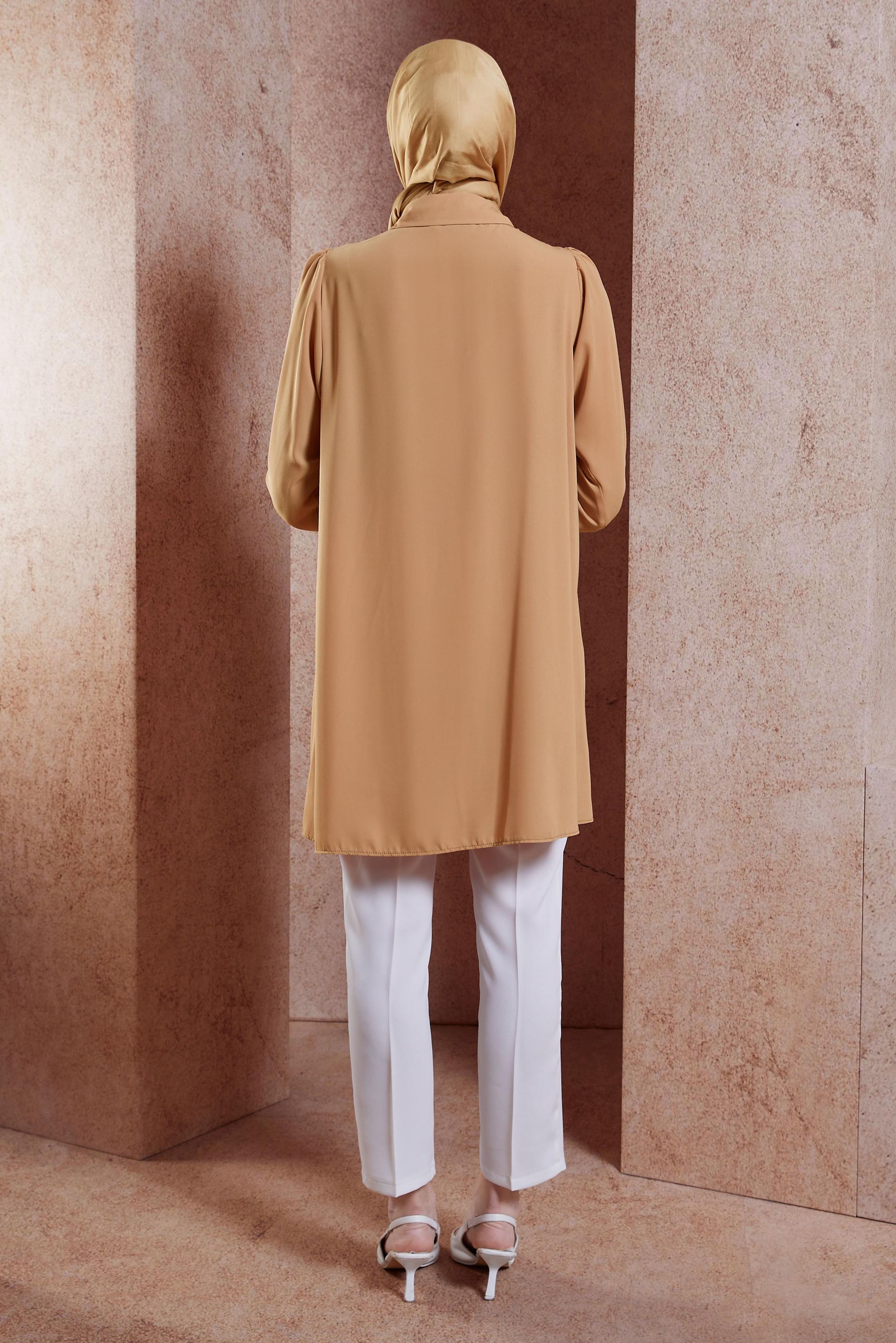 Tesettür giyim KAHVE TAŞ DETAYLI TESETTÜR TUNİK 44494