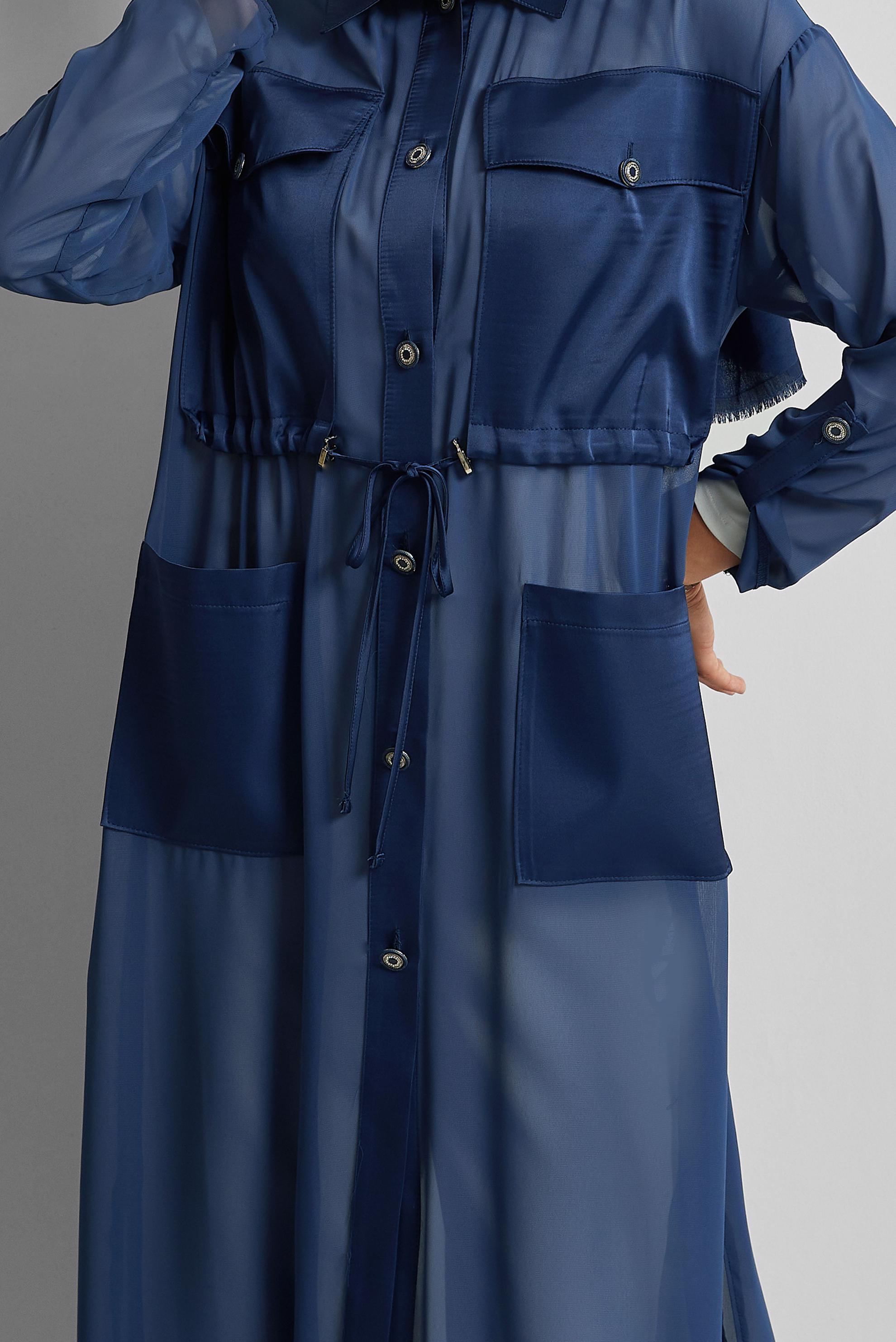 Tesettür giyim LACİVERT SATEN DETAYLI ŞİFON TUNİK 44498