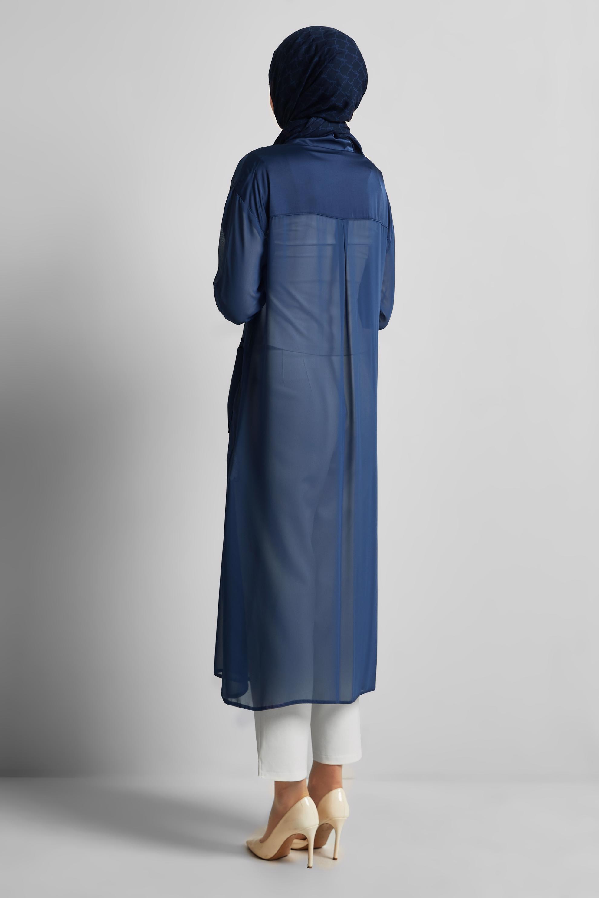 Tesettür giyim LACİVERT SATEN DETAYLI ŞİFON TUNİK 44498