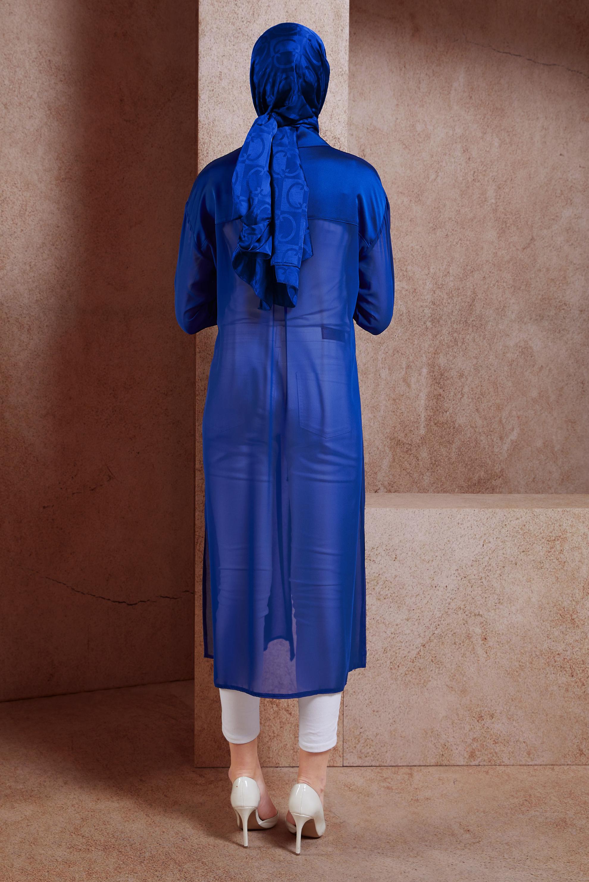 Tesettür giyim LACİVERT SATEN DETAYLI ŞİFON TUNİK 44498