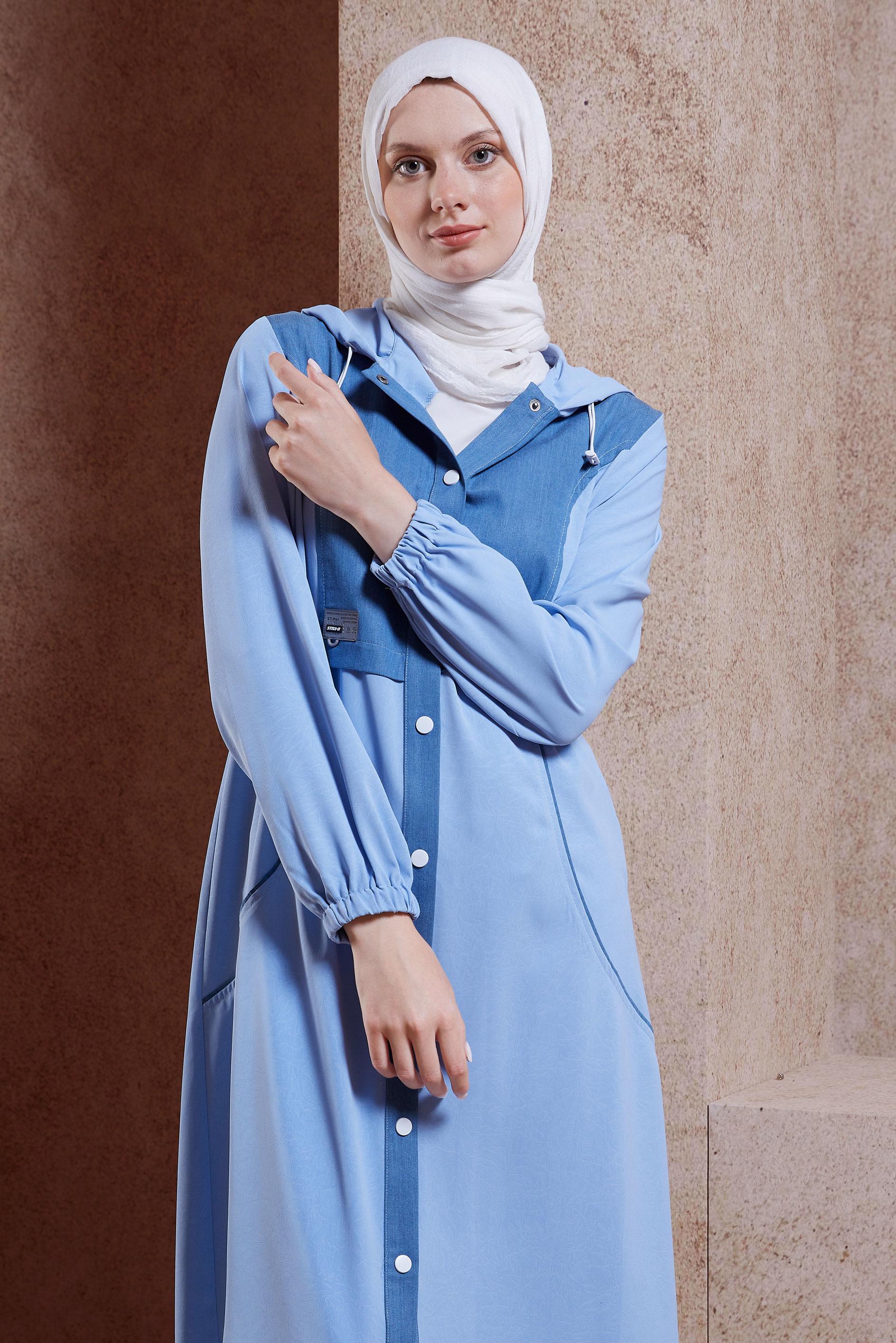 Tesettür giyim MAVİ KAPÜŞONLU TESETTÜR TUNİK 44530