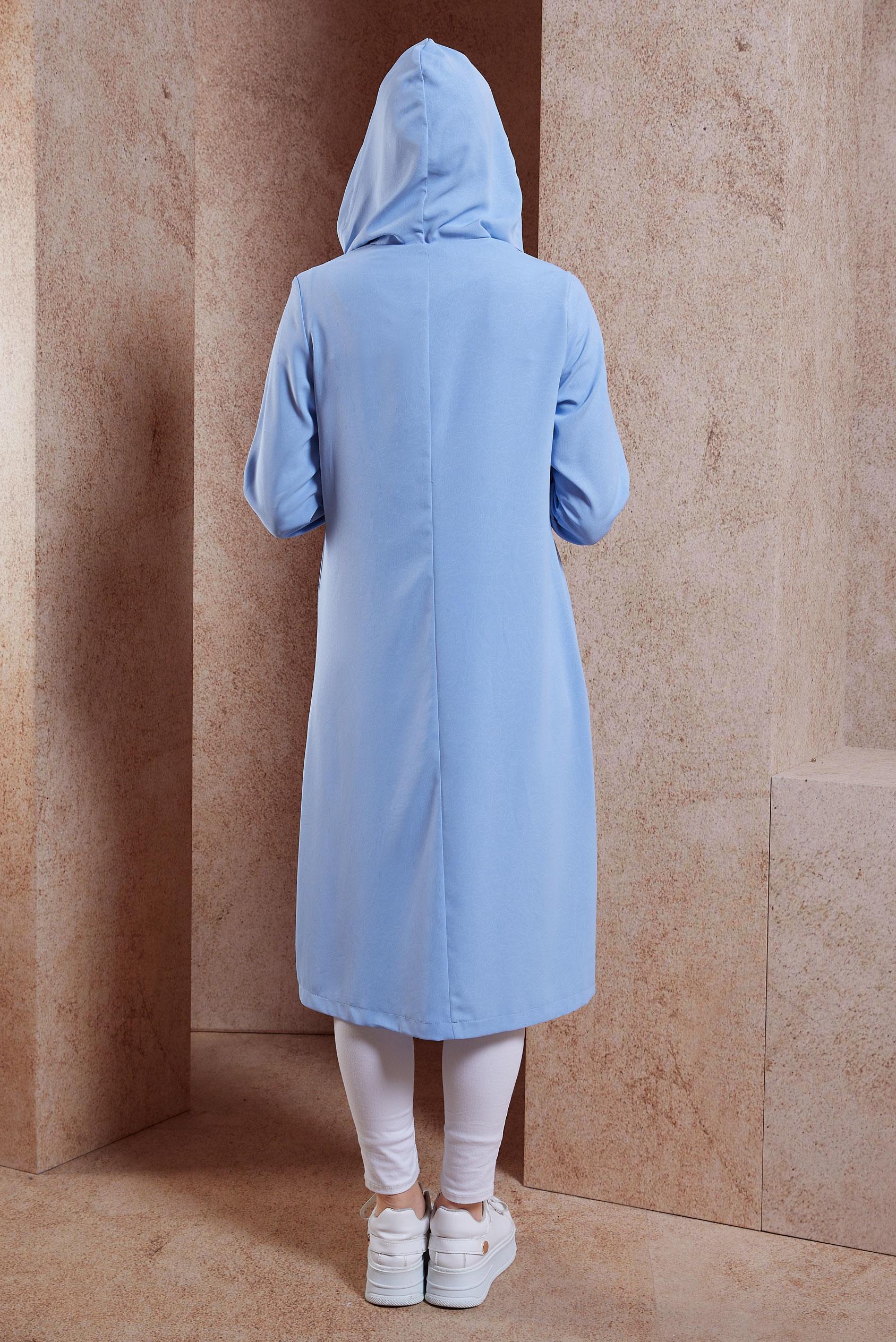 Tesettür giyim MAVİ KAPÜŞONLU TESETTÜR TUNİK 44530