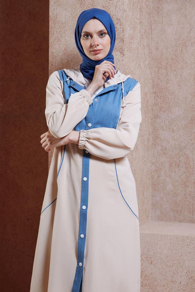 Tesettür giyim BEJ KAPÜŞONLU TESETTÜR TUNİK 44530 - ALVİNA