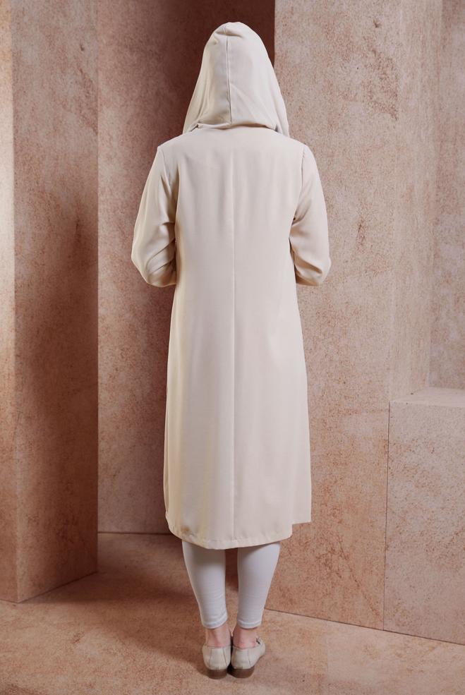 Tesettür giyim BEJ KAPÜŞONLU TESETTÜR TUNİK 44530 - ALVİNA