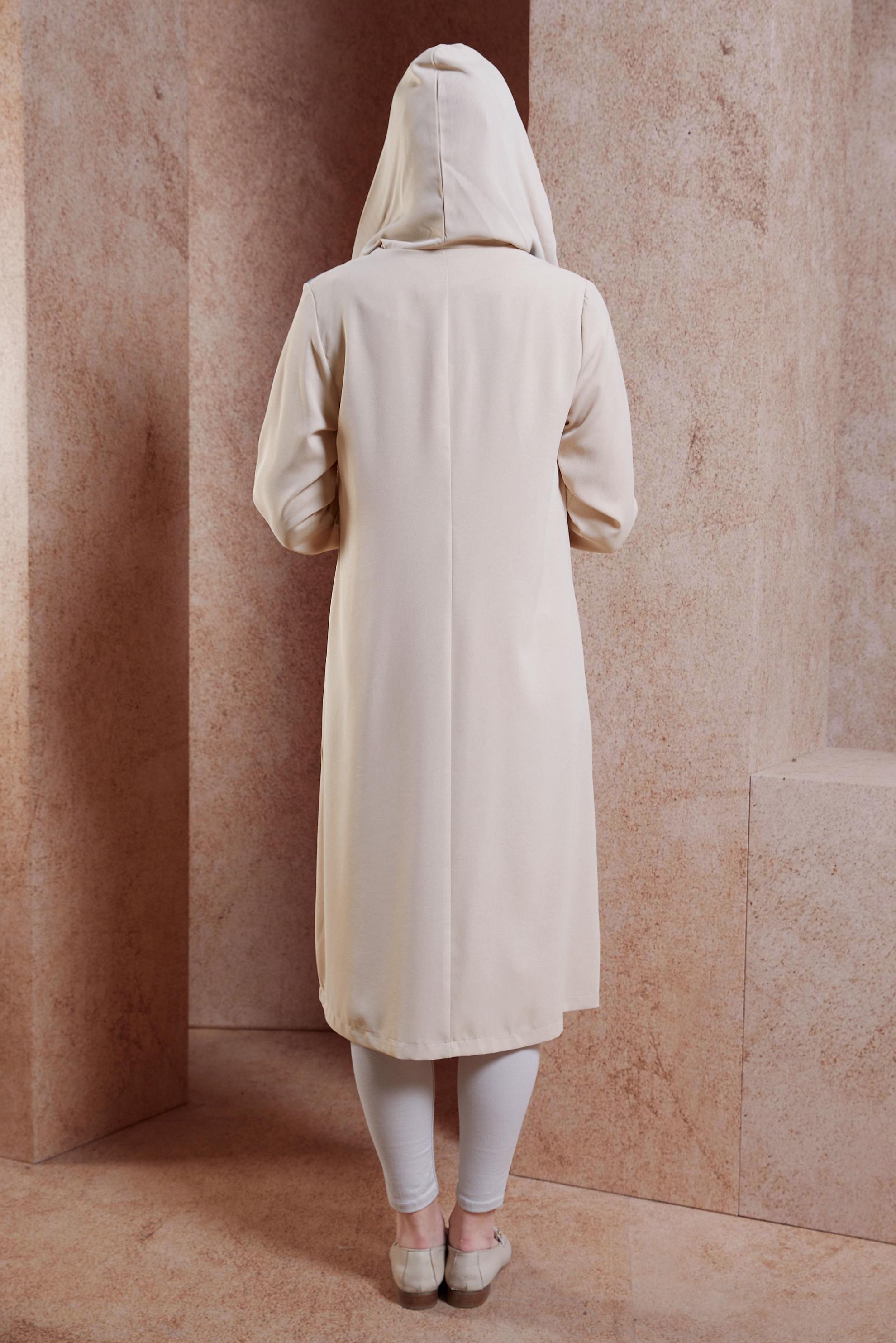 Tesettür giyim BEJ KAPÜŞONLU TESETTÜR TUNİK 44530