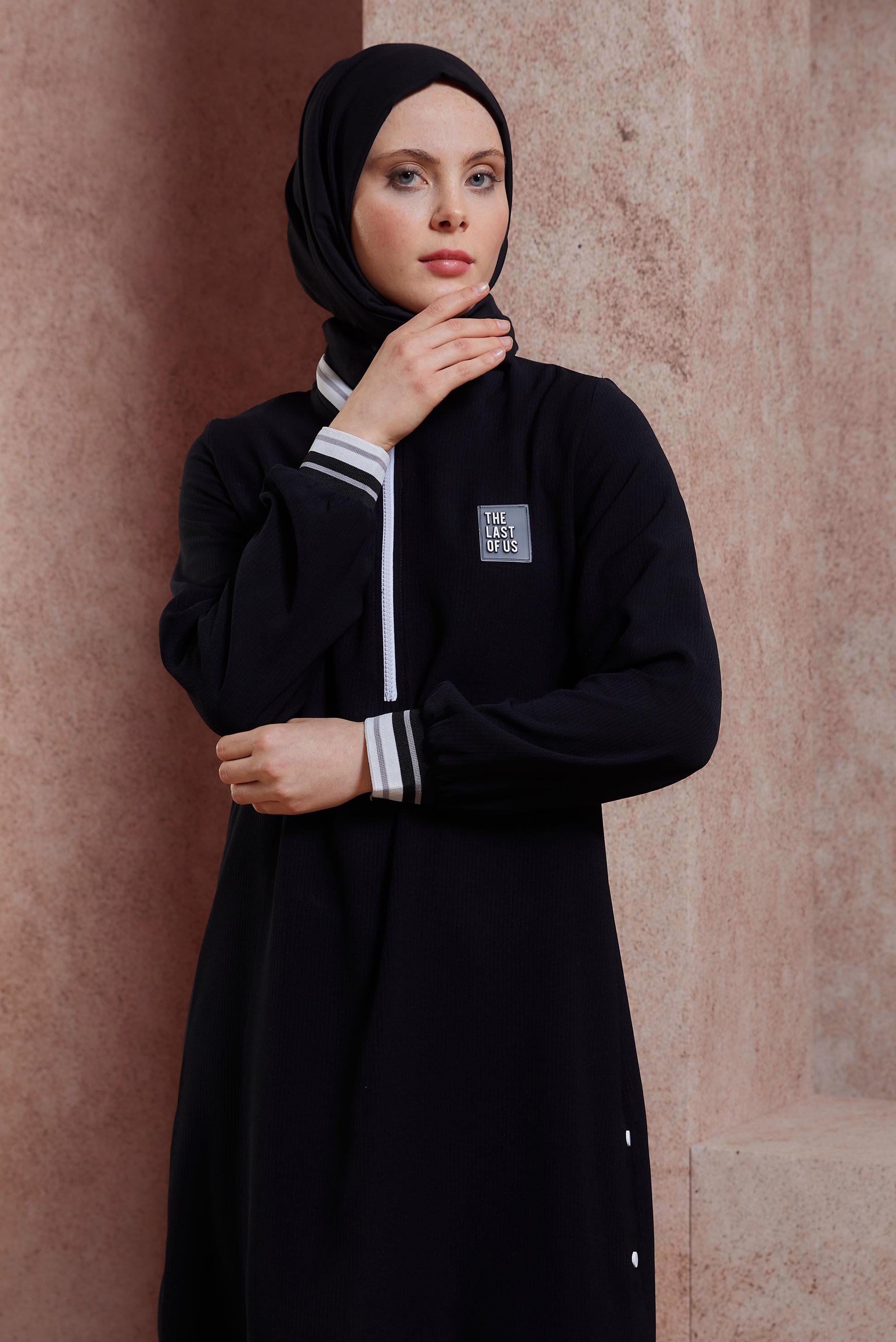 Tesettür giyim SİYAH FERMUAR DETAYLI TUNİK 44534