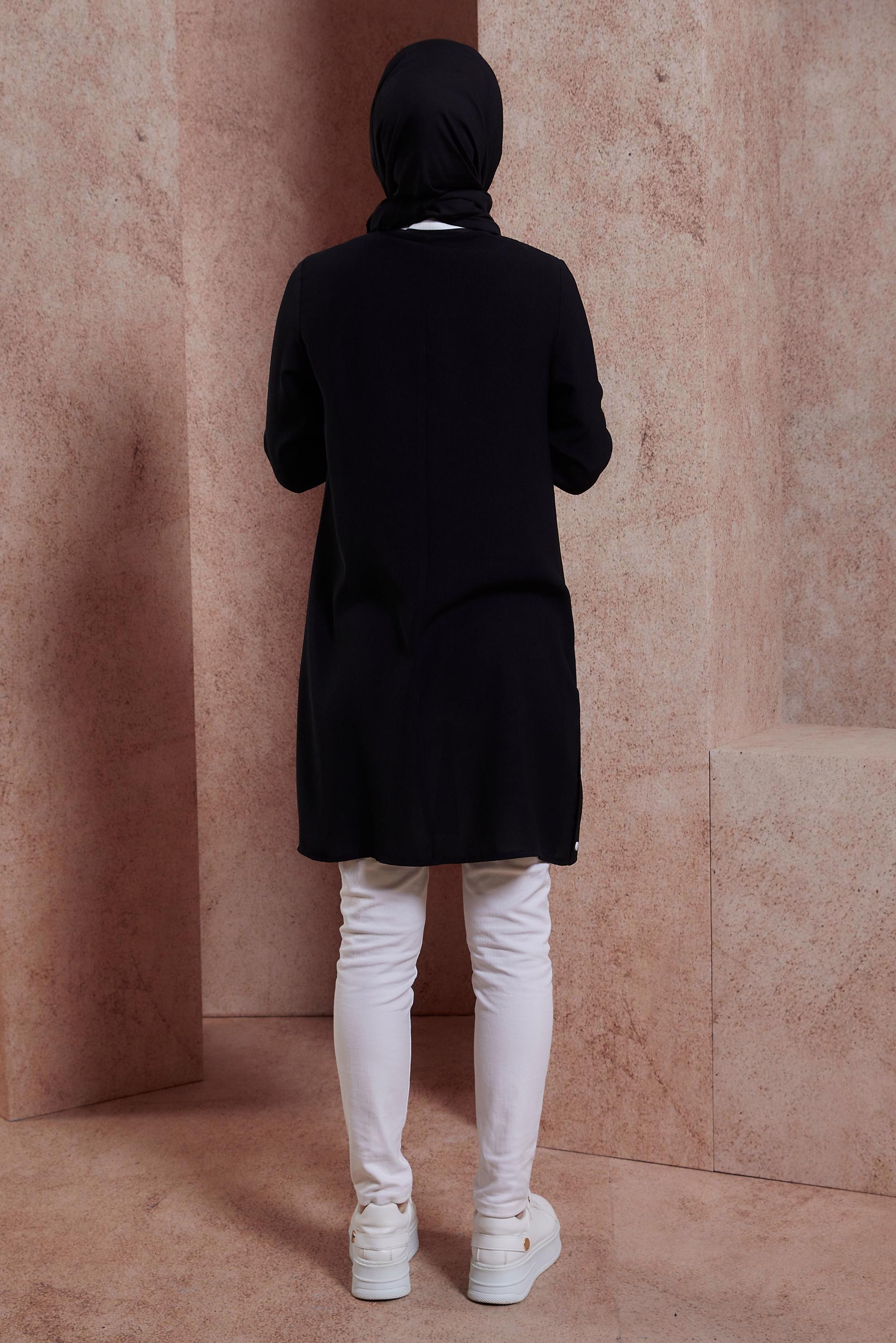 Tesettür giyim SİYAH FERMUAR DETAYLI TUNİK 44534