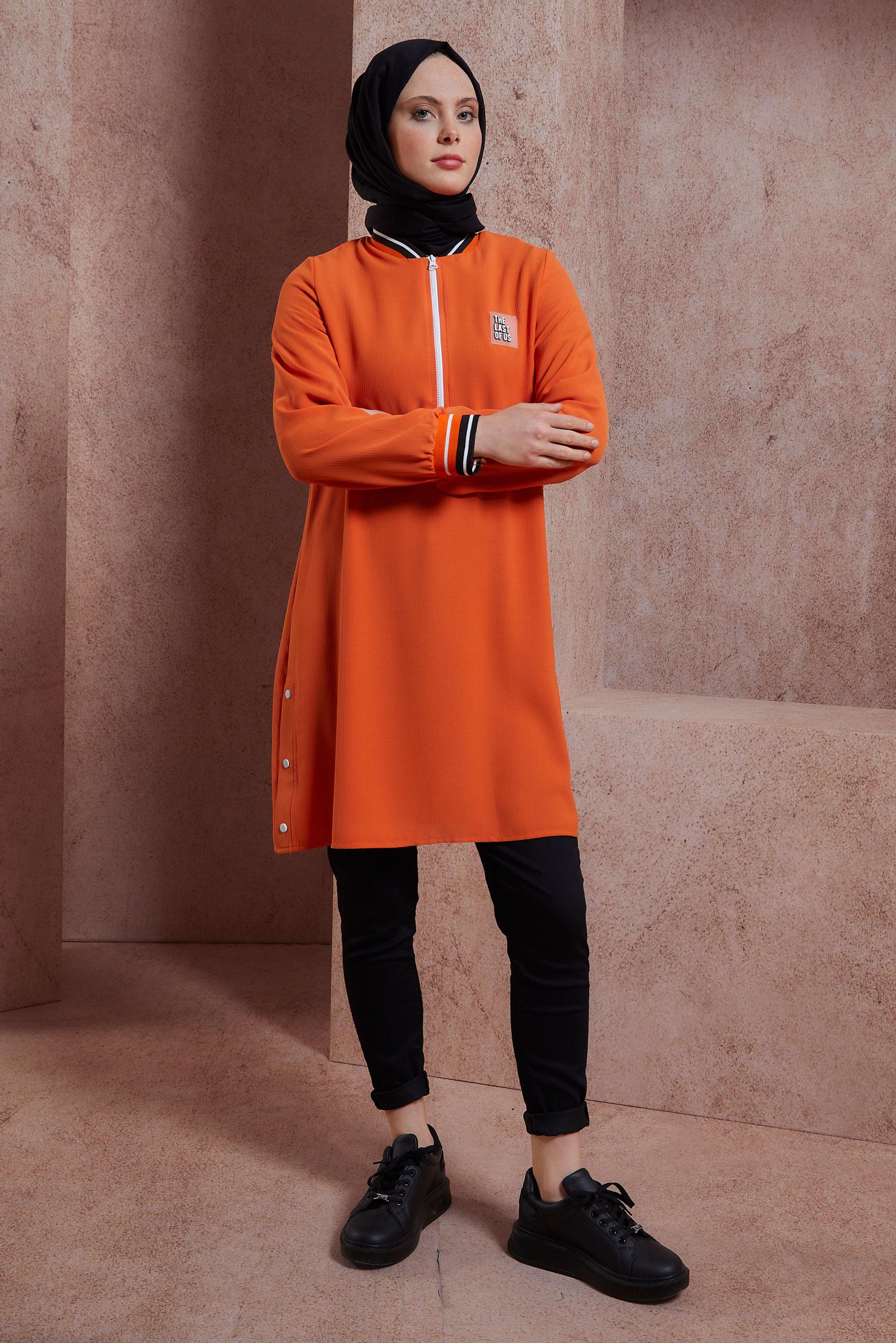 Tesettür giyim TURUNCU FERMUAR DETAYLI TUNİK 44534