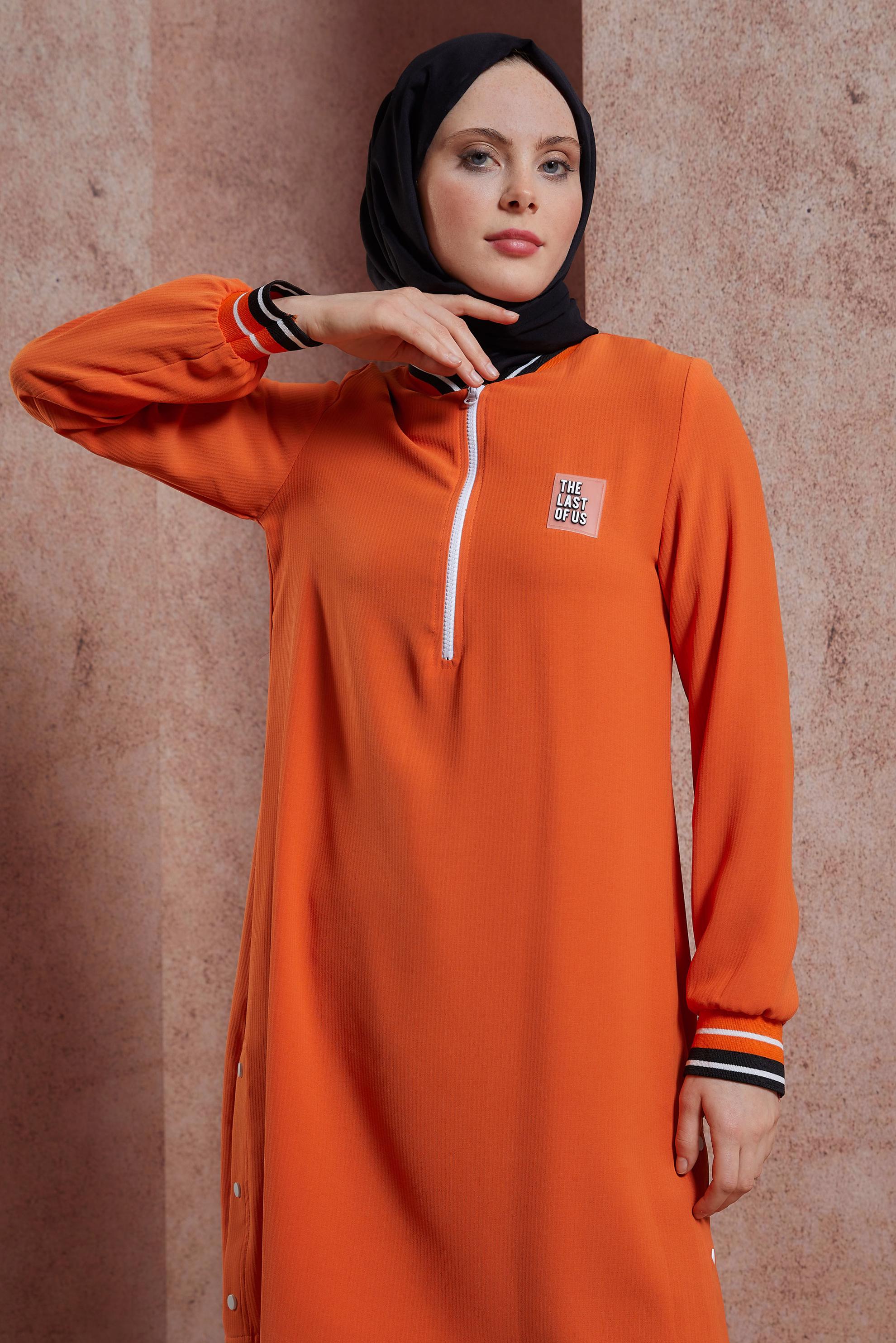 Tesettür giyim TURUNCU FERMUAR DETAYLI TUNİK 44534