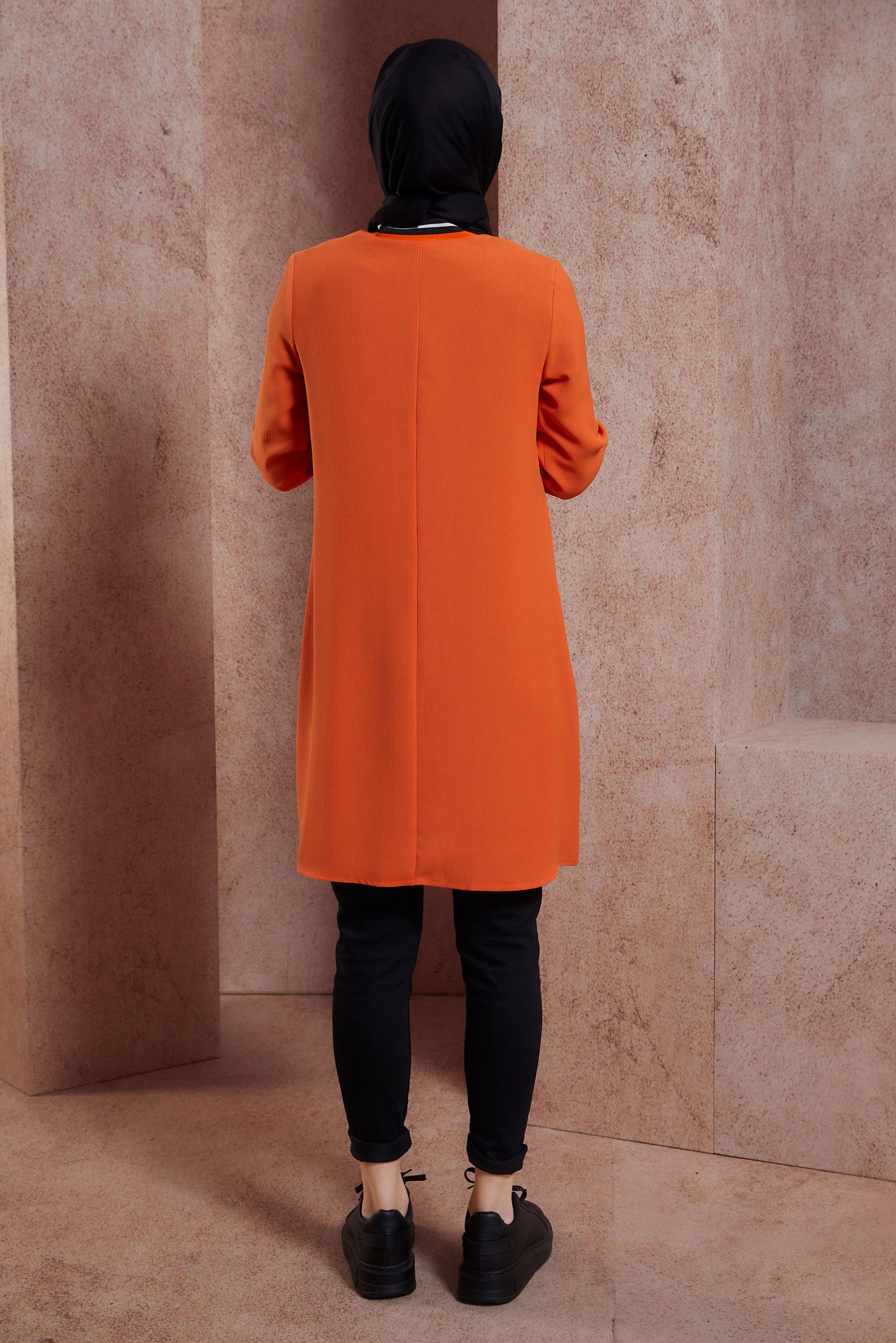 Tesettür giyim TURUNCU FERMUAR DETAYLI TUNİK 44534