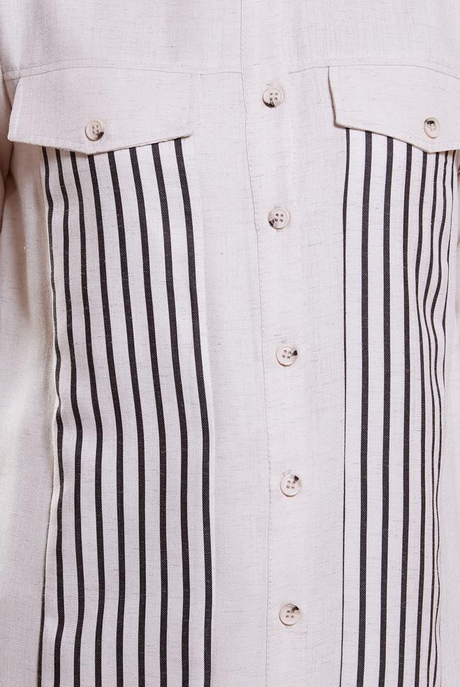 Tesettür giyim BEJ ÇİZGİLİ KETEN EFEKTLİ TUNİK 44541 - ALVİNA