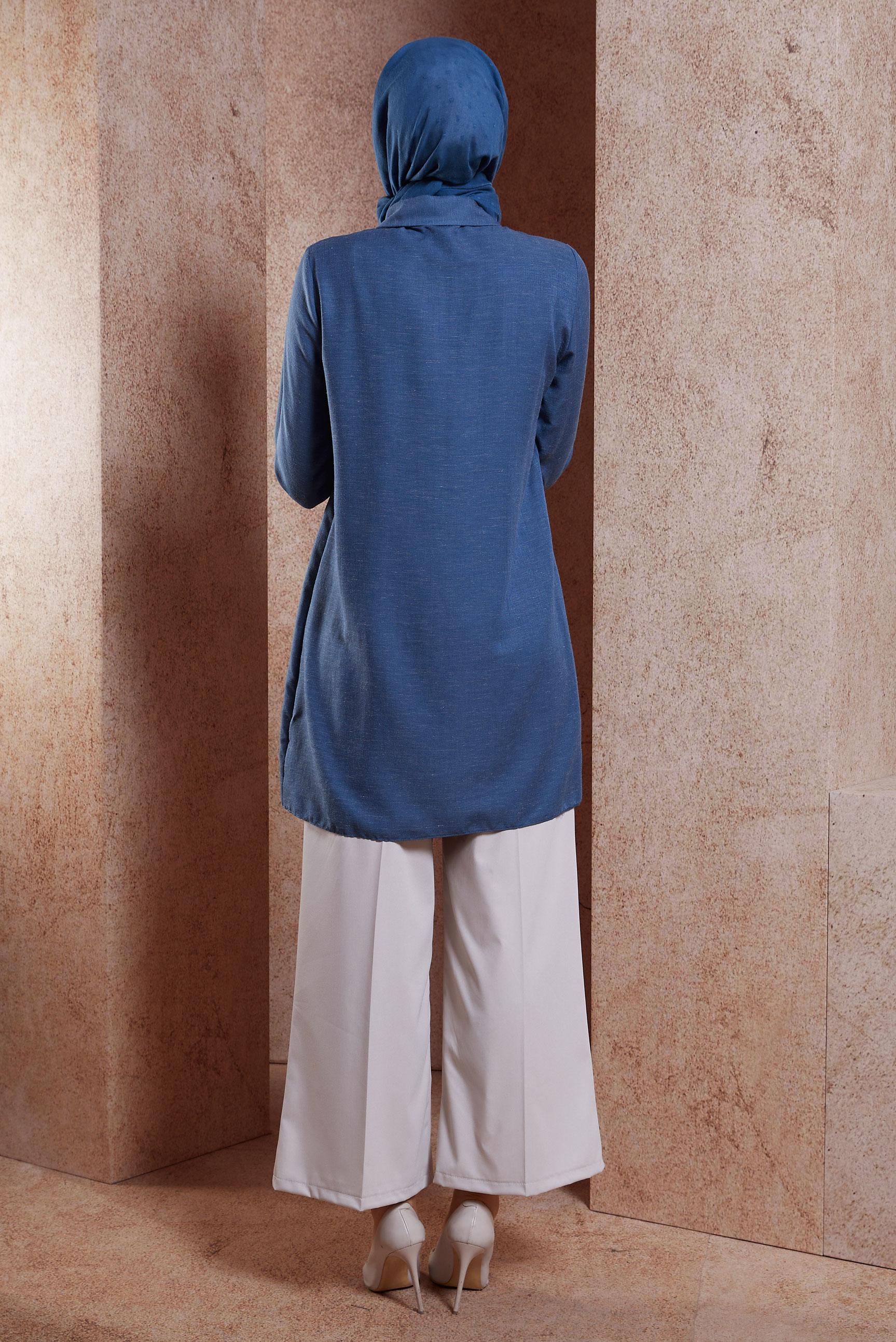 Vêtements hijab BLEU MARINE TUNIQUE TEXTURÉE EN LIN À RAYURES 44541