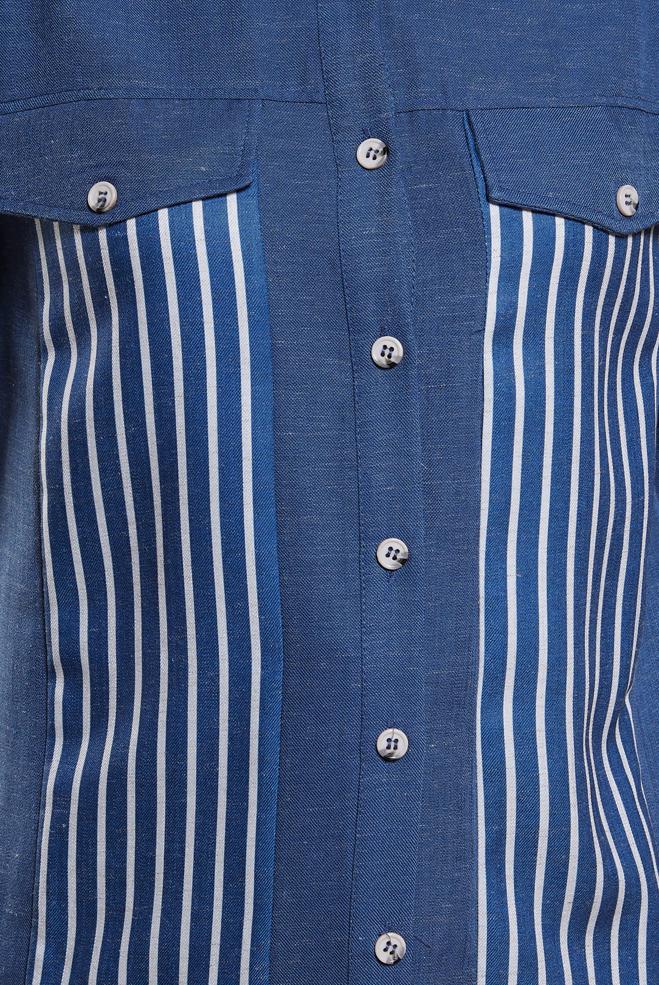 Tesettür giyim LACİVERT ÇİZGİLİ KETEN EFEKTLİ TUNİK 44541 - ALVİNA