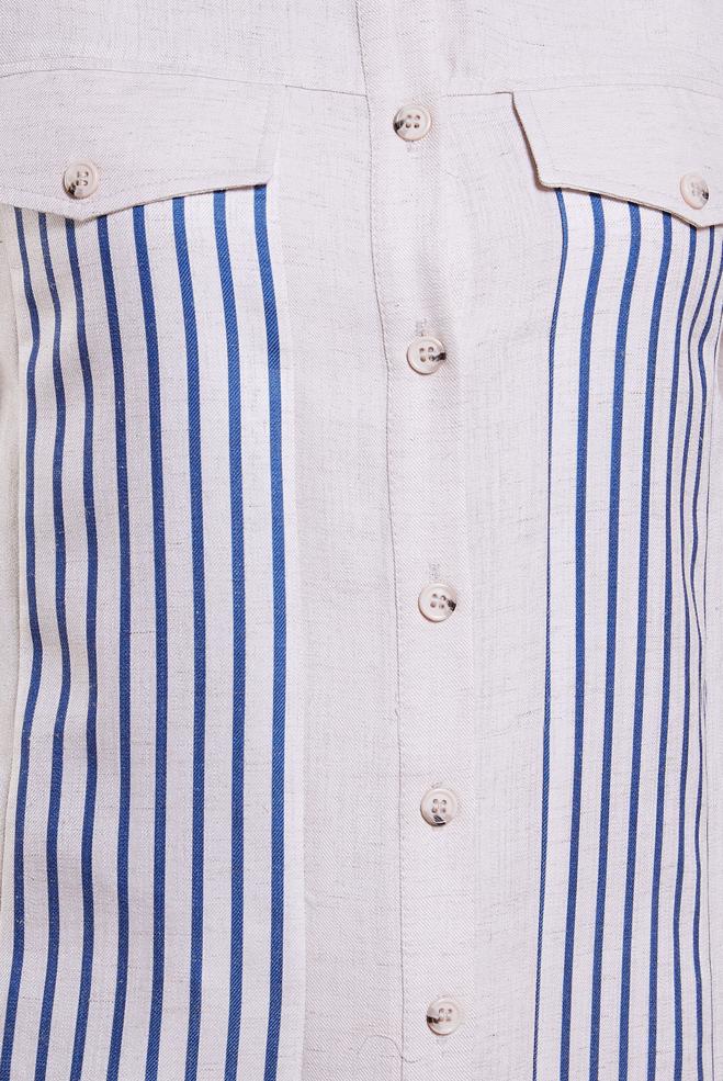 Tesettür giyim BEJ ÇİZGİLİ KETEN EFEKTLİ TUNİK 44541 - ALVİNA