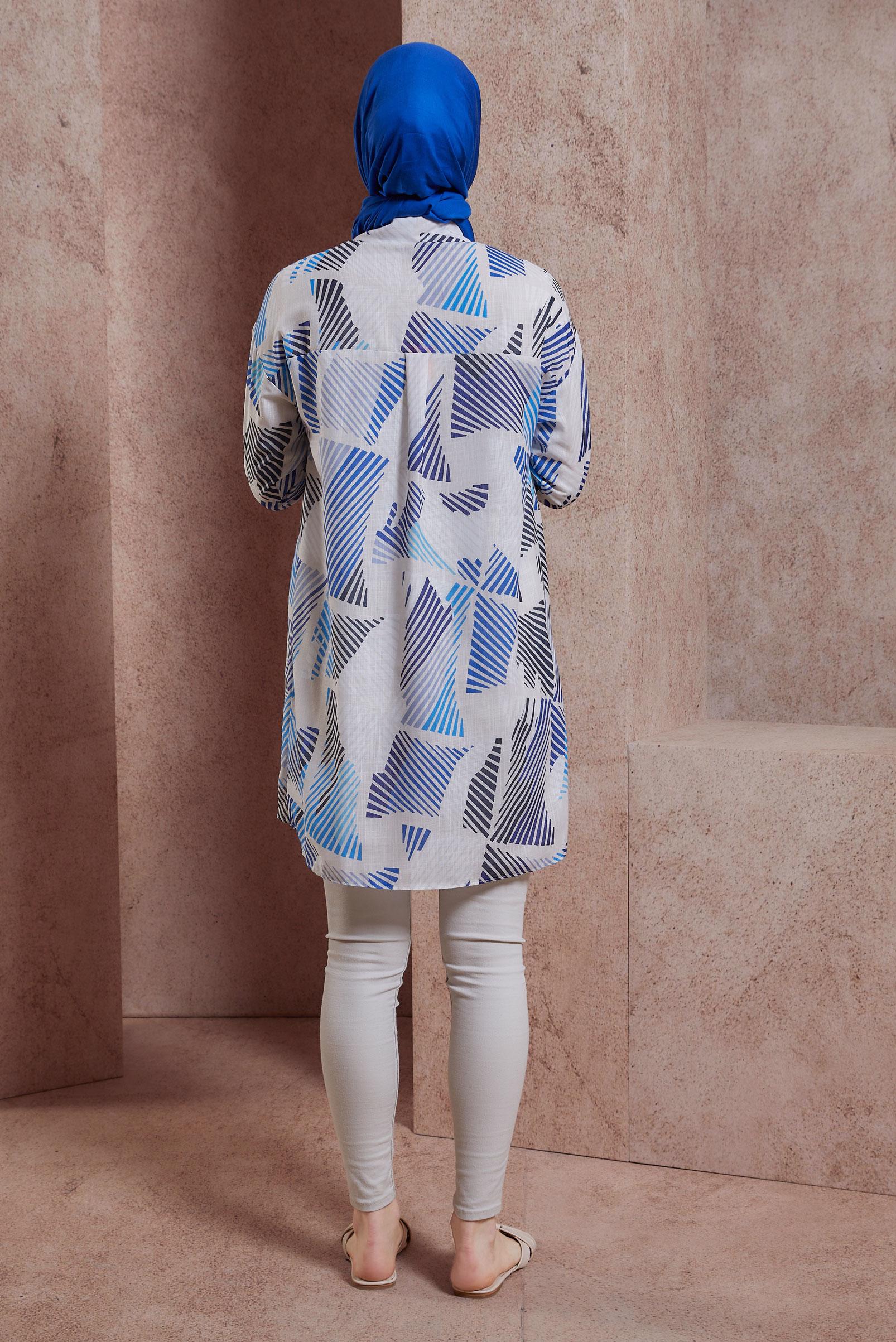 Tesettür giyim LACİVERT DESENLİ GÖMLEK TUNİK 44543