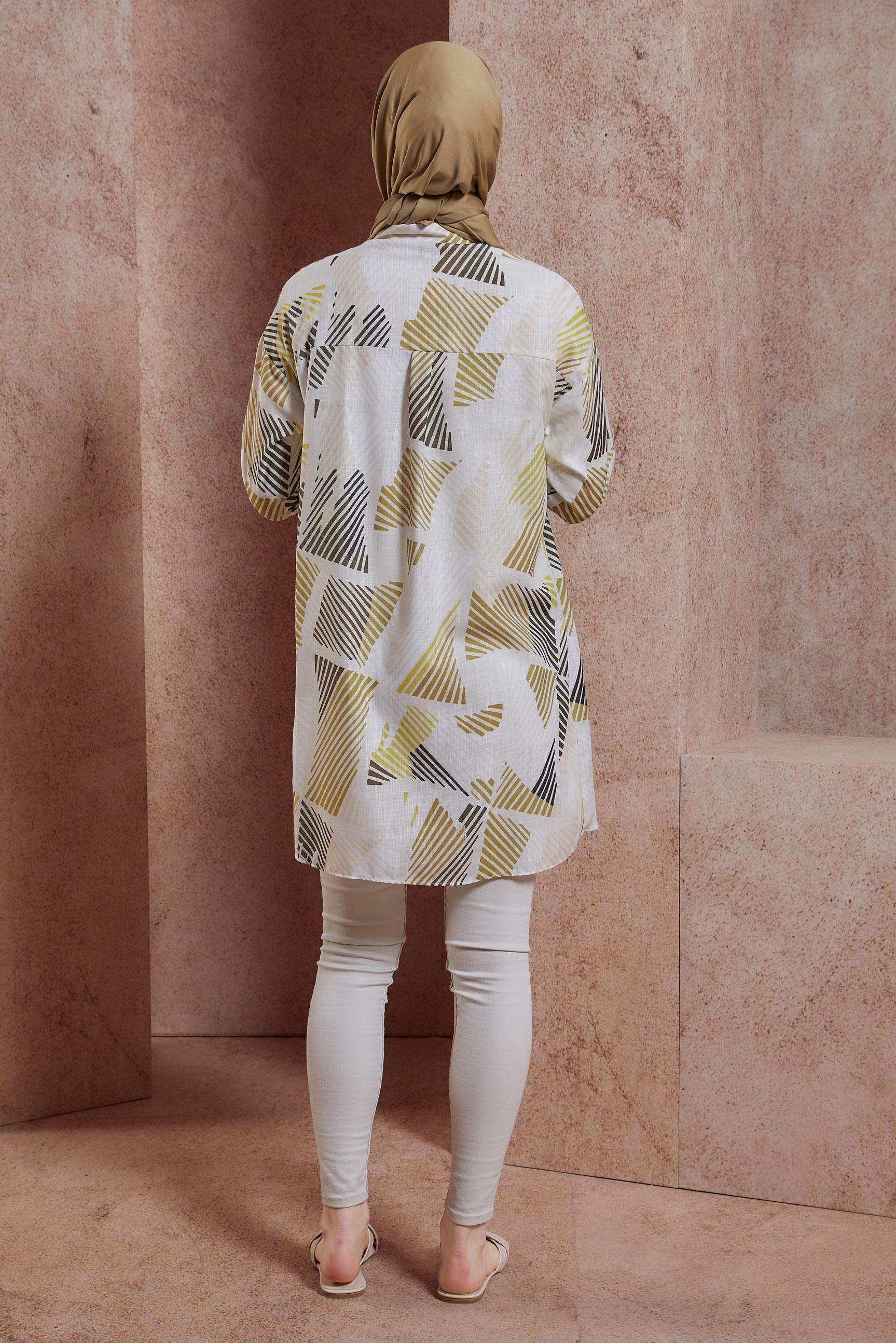 Tesettür giyim YEŞİL DESENLİ GÖMLEK TUNİK 44543