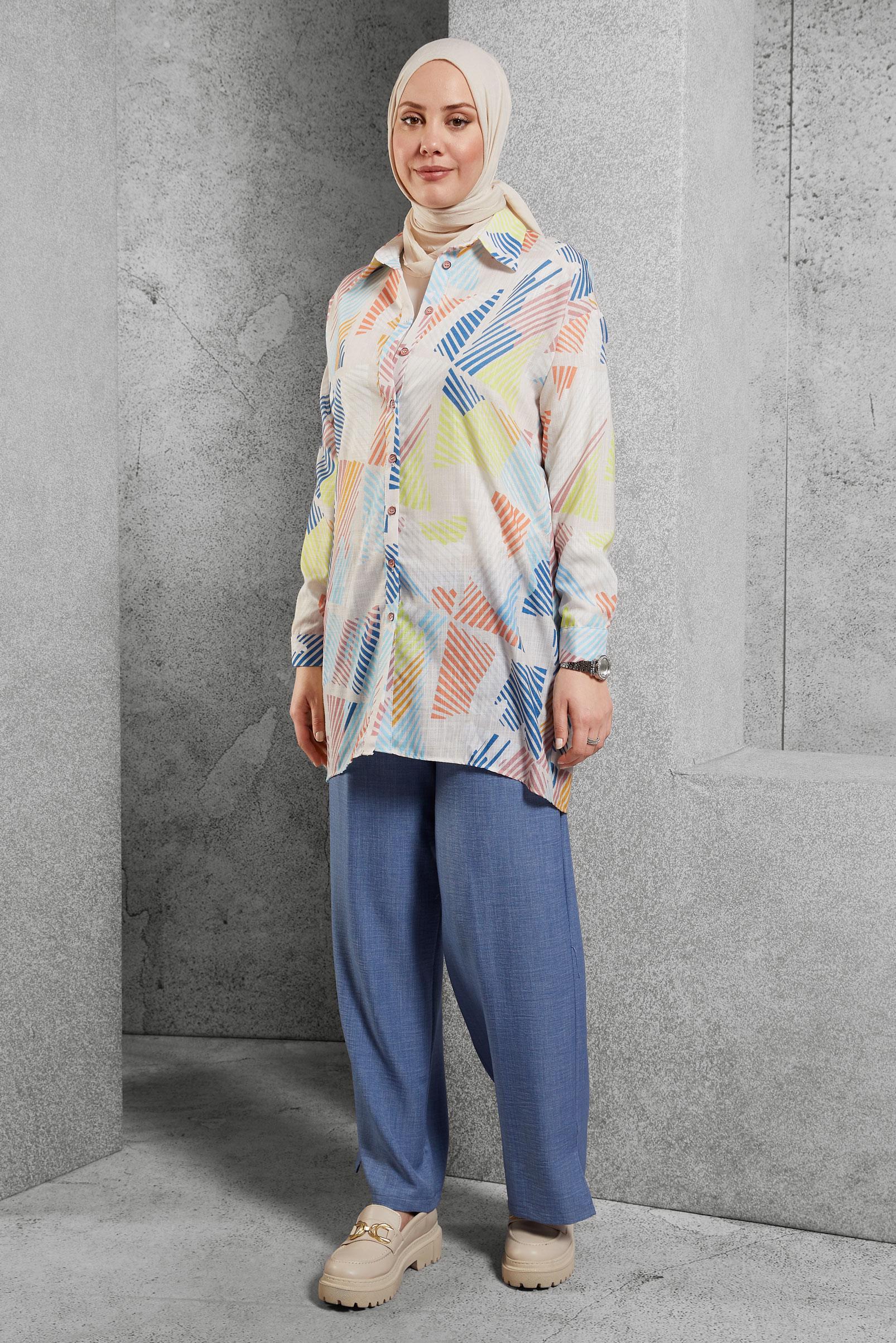 Tesettür giyim PUDRA DESENLİ GÖMLEK TUNİK 44543