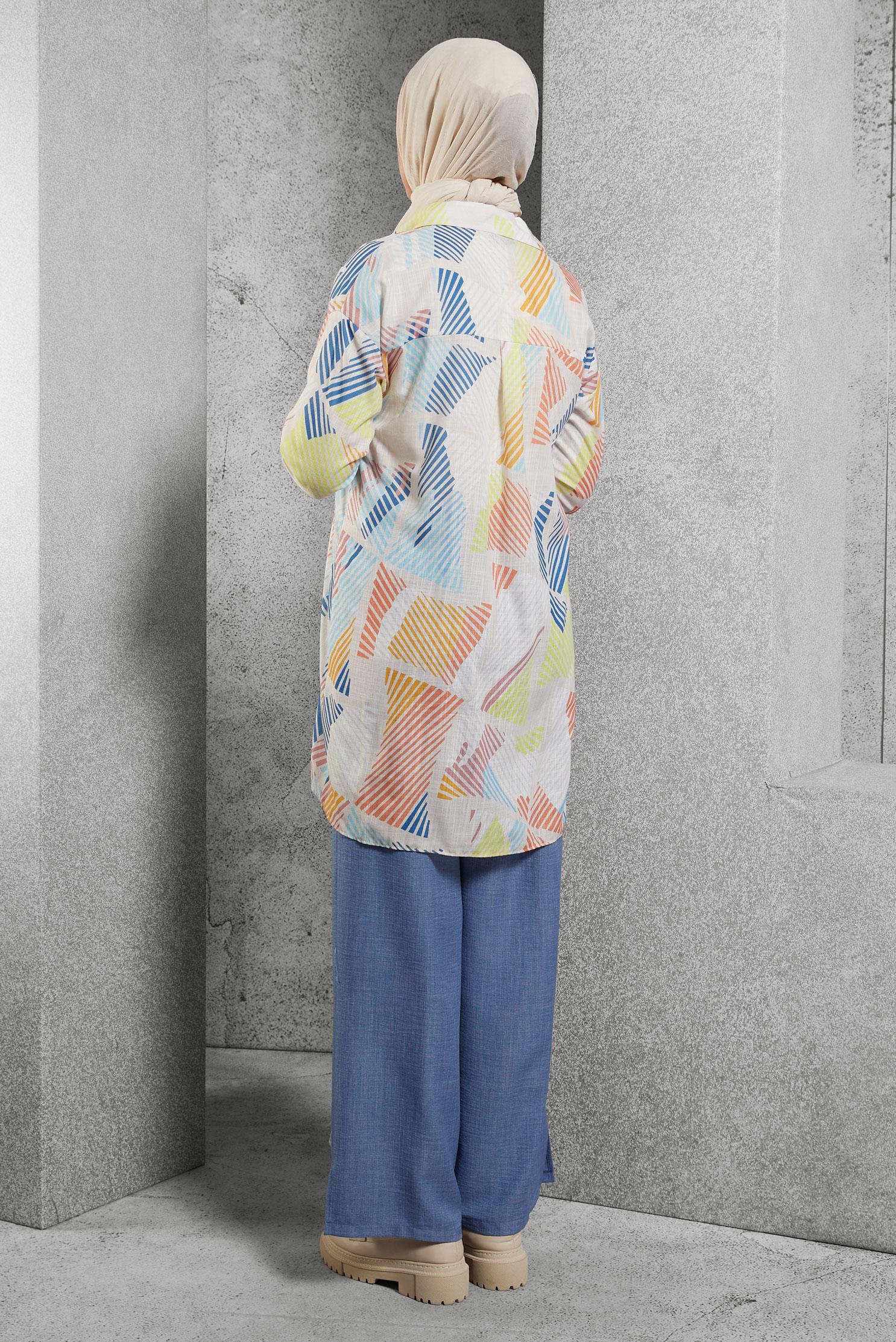 Tesettür giyim PUDRA DESENLİ GÖMLEK TUNİK 44543