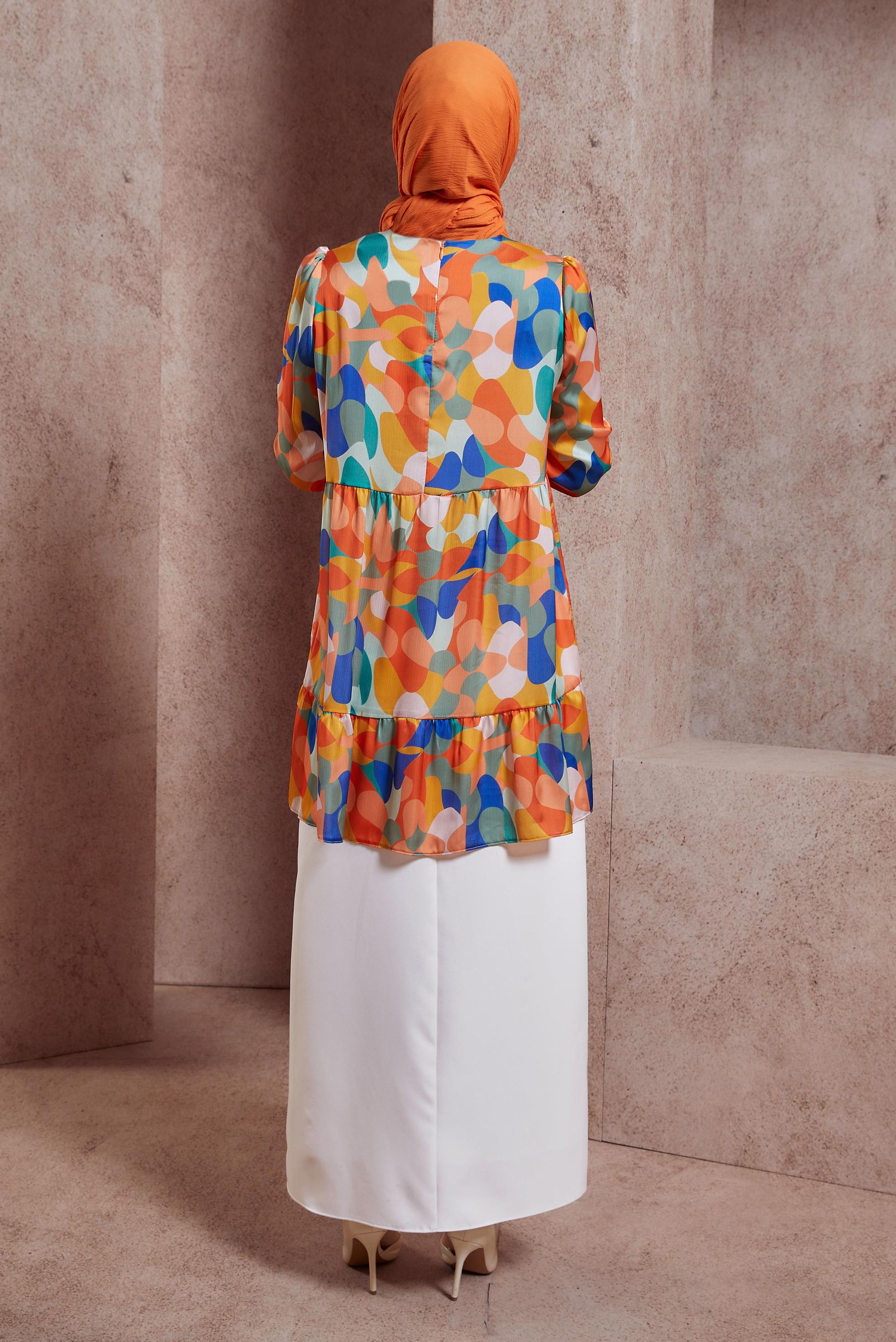 Tesettür giyim TURUNCU DESENLİ TUNİK 44544